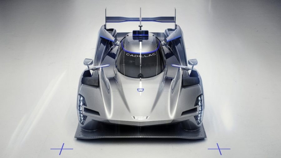 Cadillac V-ONE concept track car, front view, silver-to-blue gradient paint