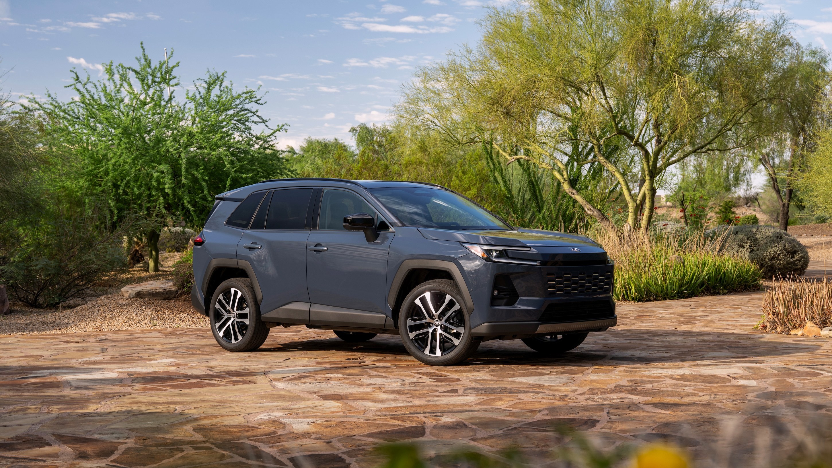 Front three-quarter view of the 2026 Toyota RAV4 hybrid SUV