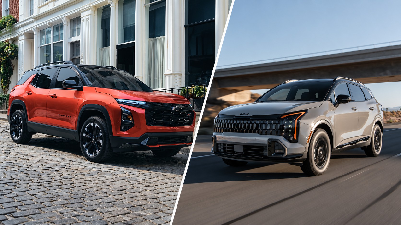 Chevrolet Equinox RS and Kia Sportage X-Line side by side