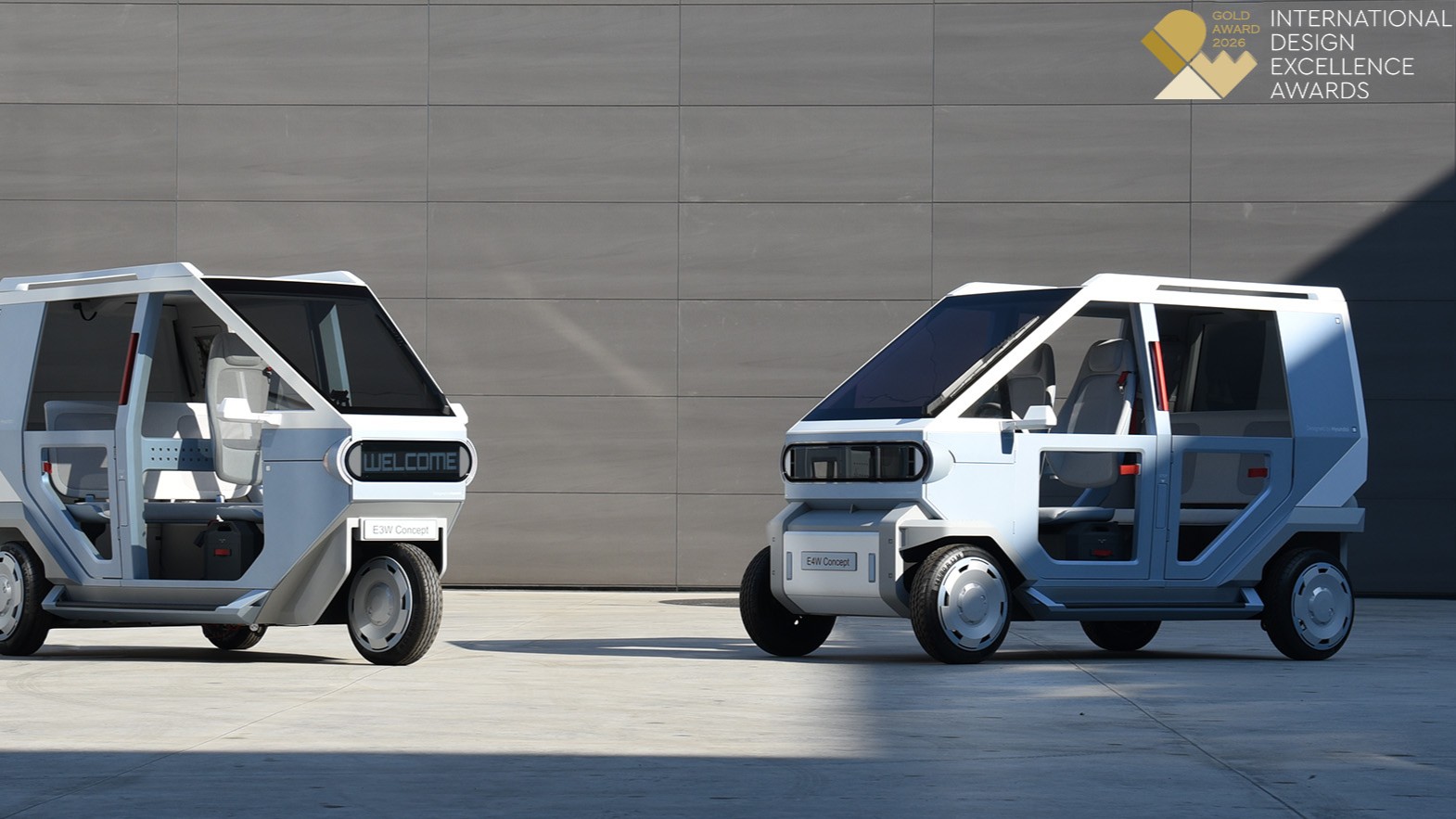 Hyundai E3W and E4W electric micro-mobility concepts parked side by side
