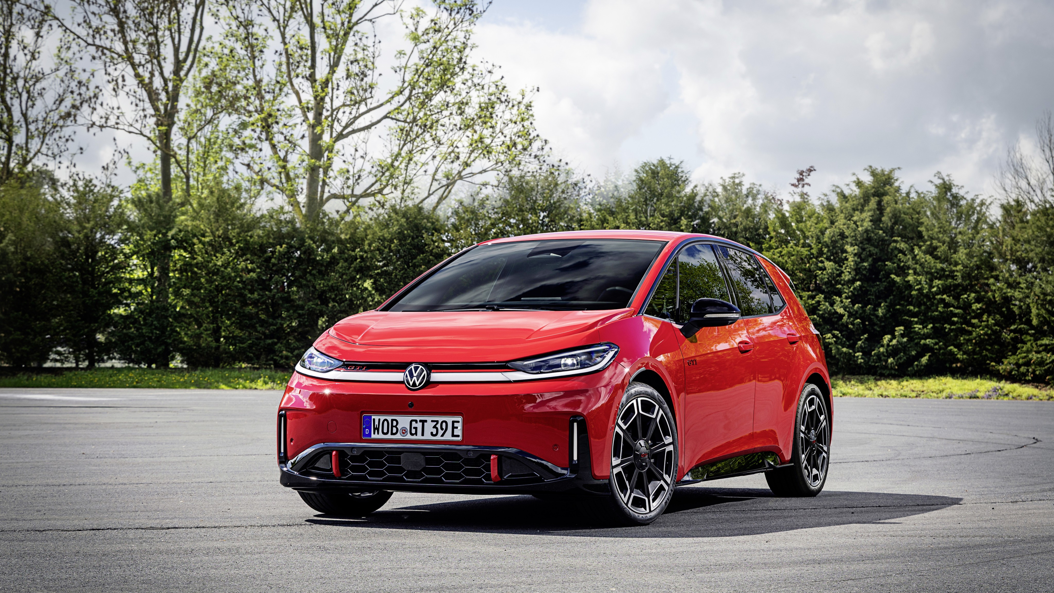 Red Volkswagen ID.3 GTI near-production concept, front three-quarter view