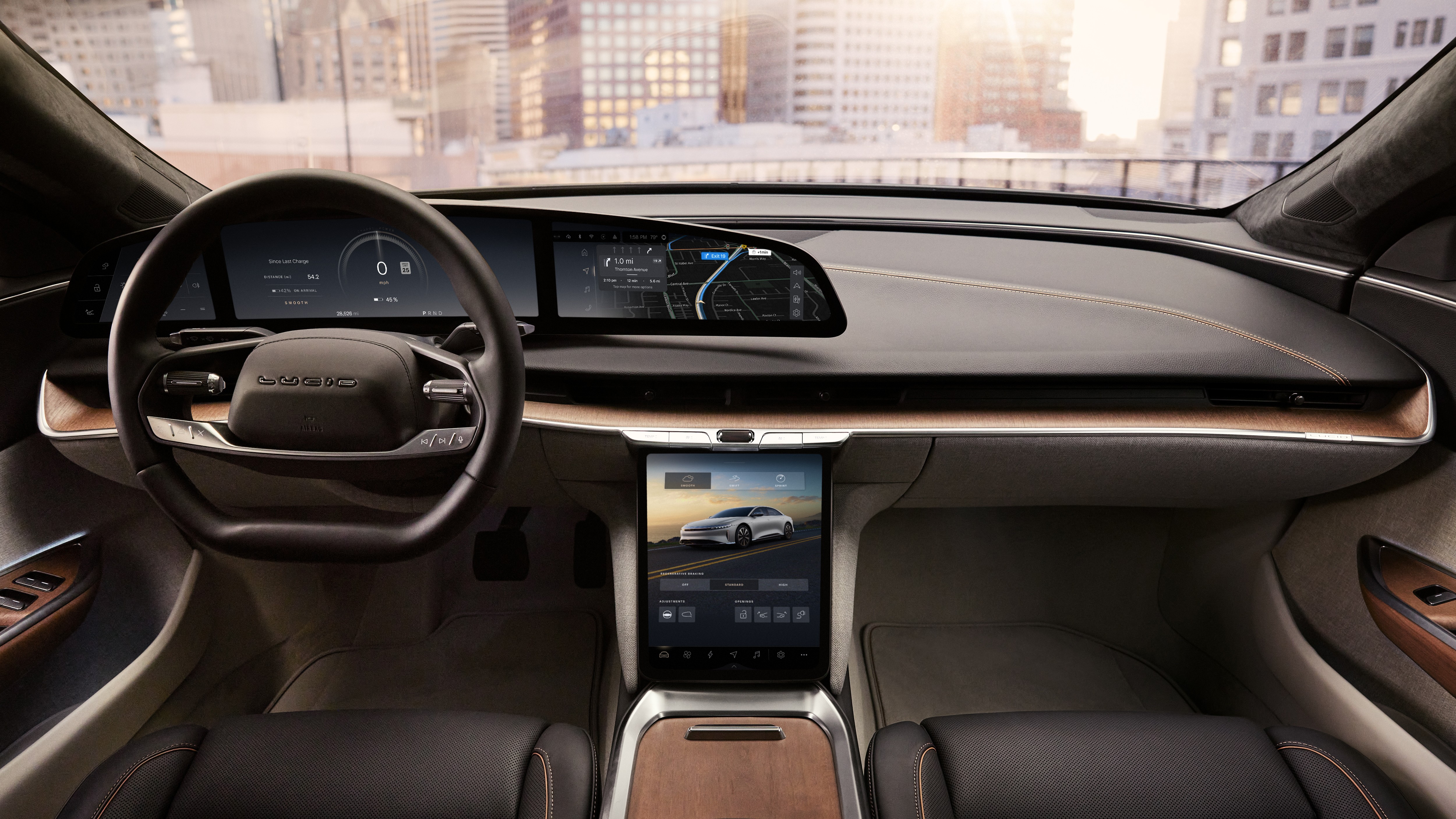 Lucid Air dashboard showing Air UX 3.0 navigation and Pilot Panel