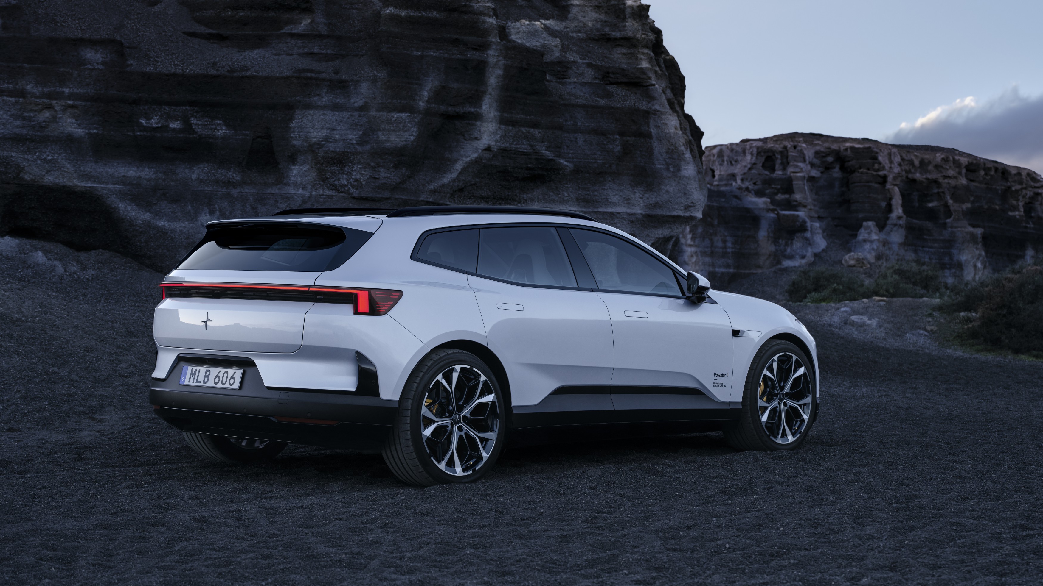 White Polestar 4 SUV rear three-quarter view showing new rear window