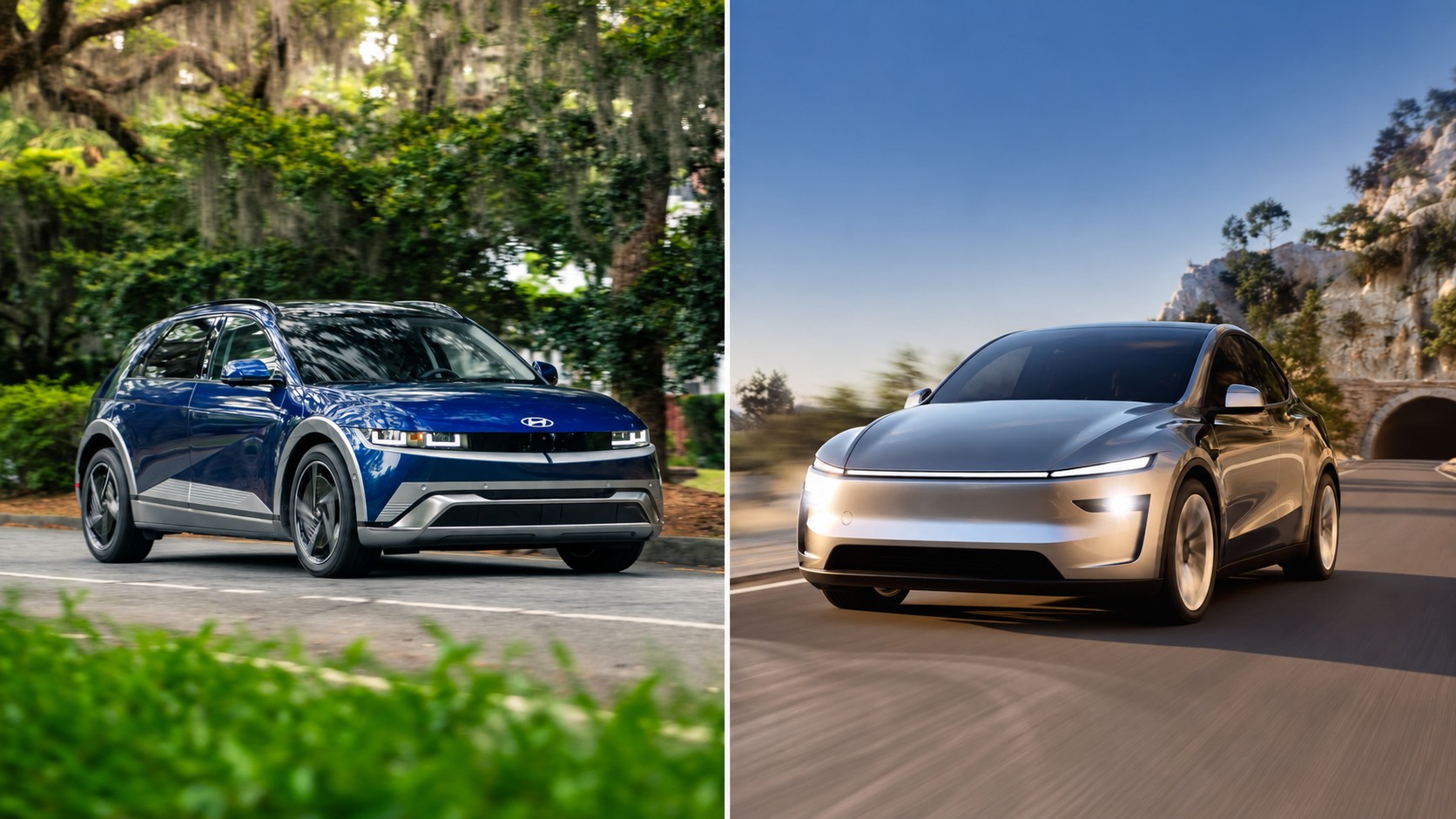 2026 Hyundai Ioniq 5 and 2026 Tesla Model Y shown side by side