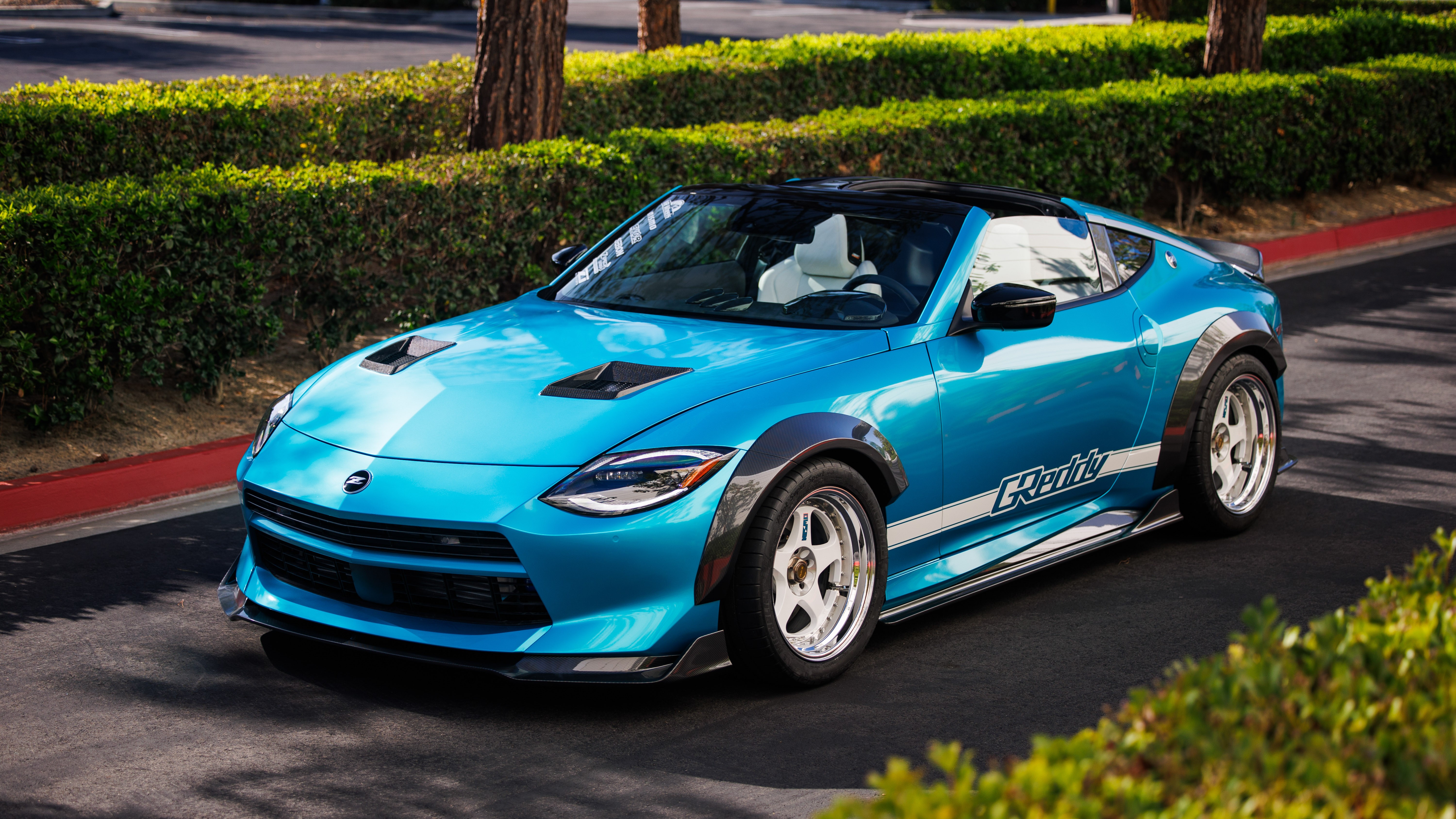 Pacific Teal Nissan Z Kaze concept, front three-quarter view with roof panels removed
