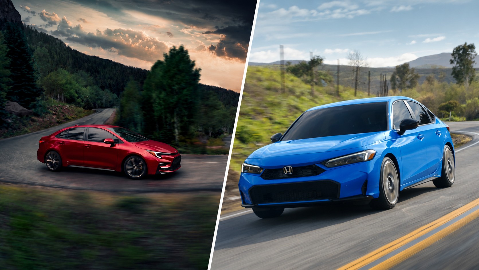 2026 Toyota Corolla sedan and Honda Civic hatchback side by side