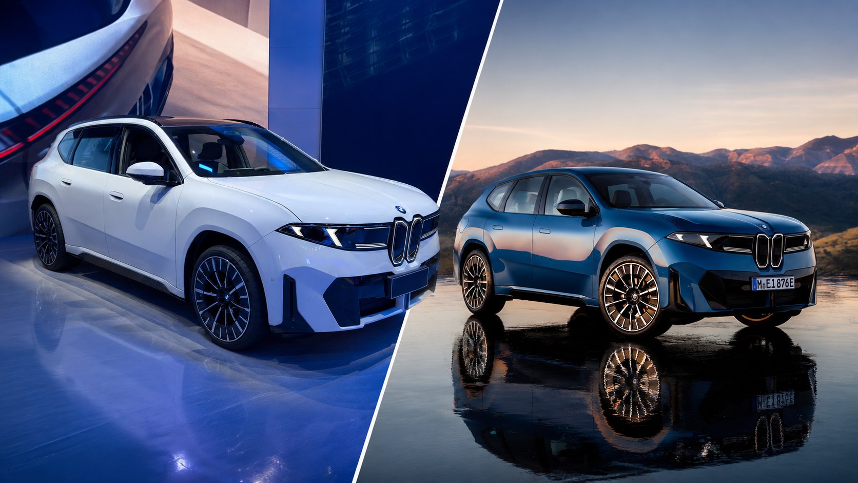 White BMW iX3 50L and global BMW iX3 side by side collage