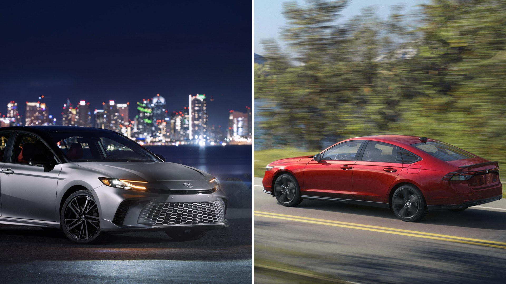 2026 Toyota Camry XSE and 2026 Honda Accord Sport-L Hybrid side by side