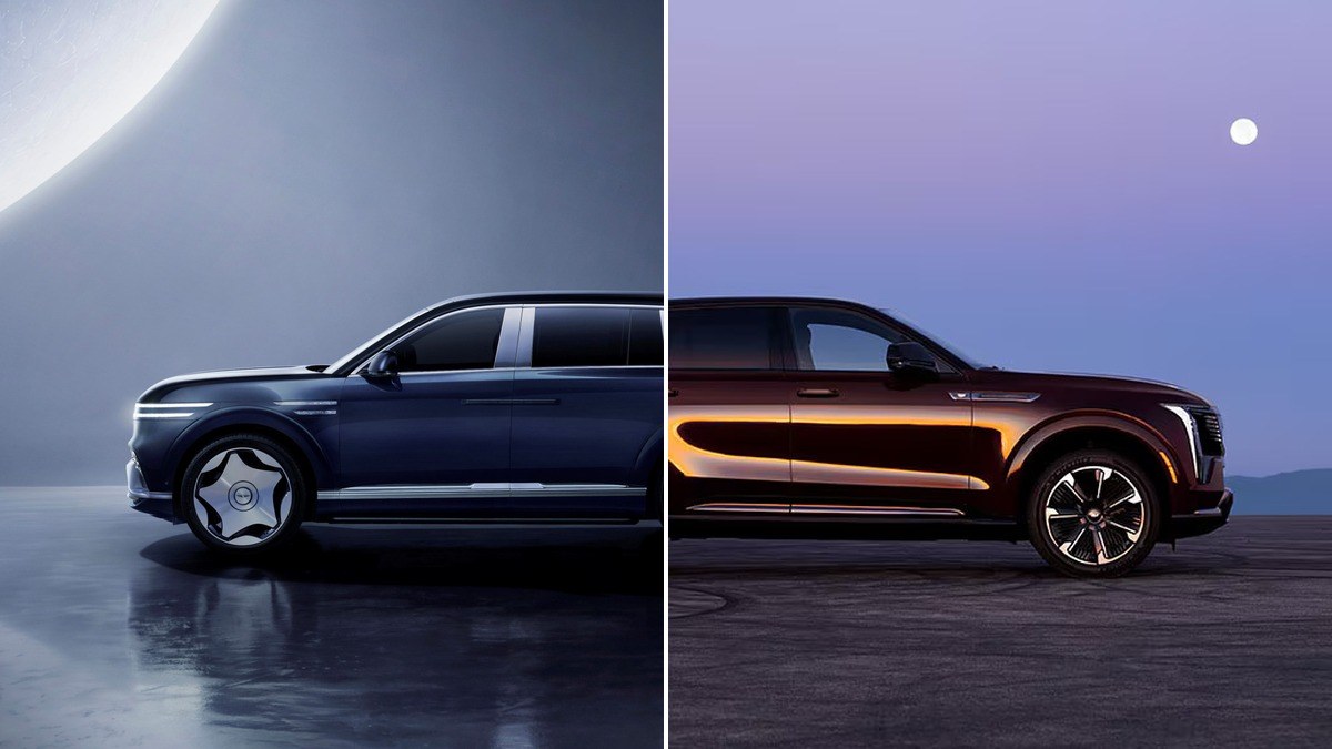 Genesis GV90 and Cadillac Escalade IQ electric flagship SUVs side by side