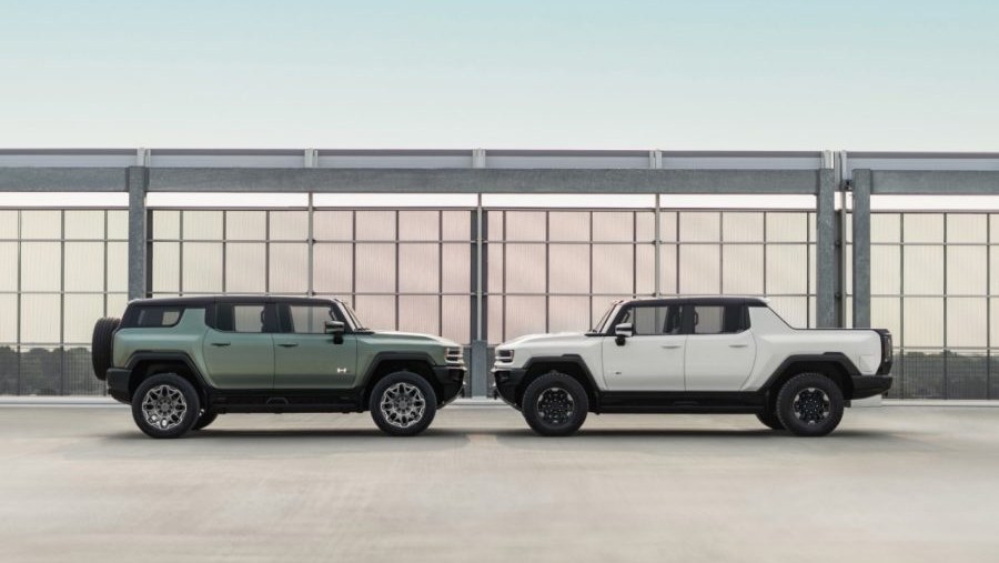 2026 GMC HUMMER EV SUV and HUMMER EV Pickup parked side by side