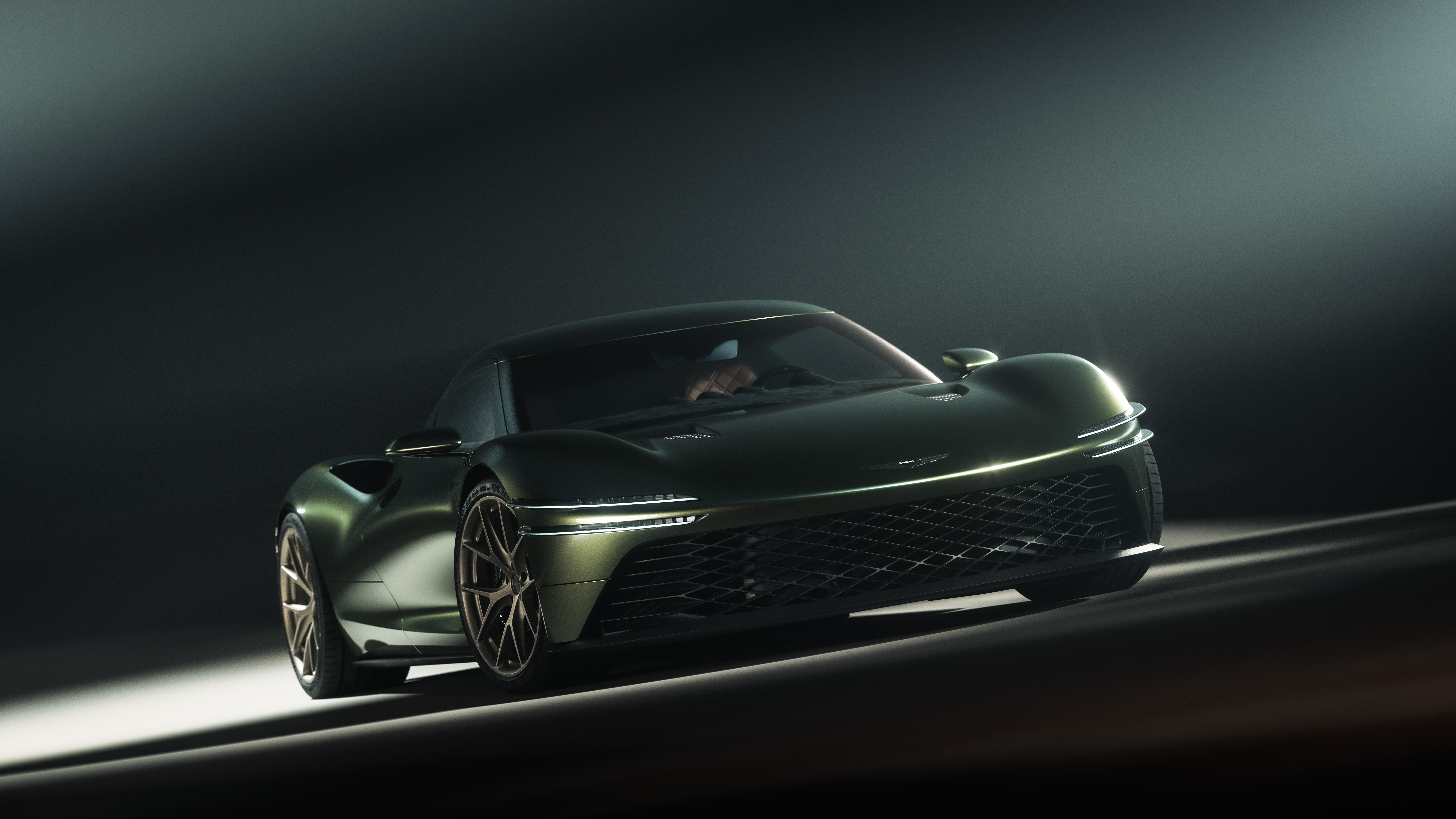 Genesis Magma GT Concept front three-quarter view in dark green