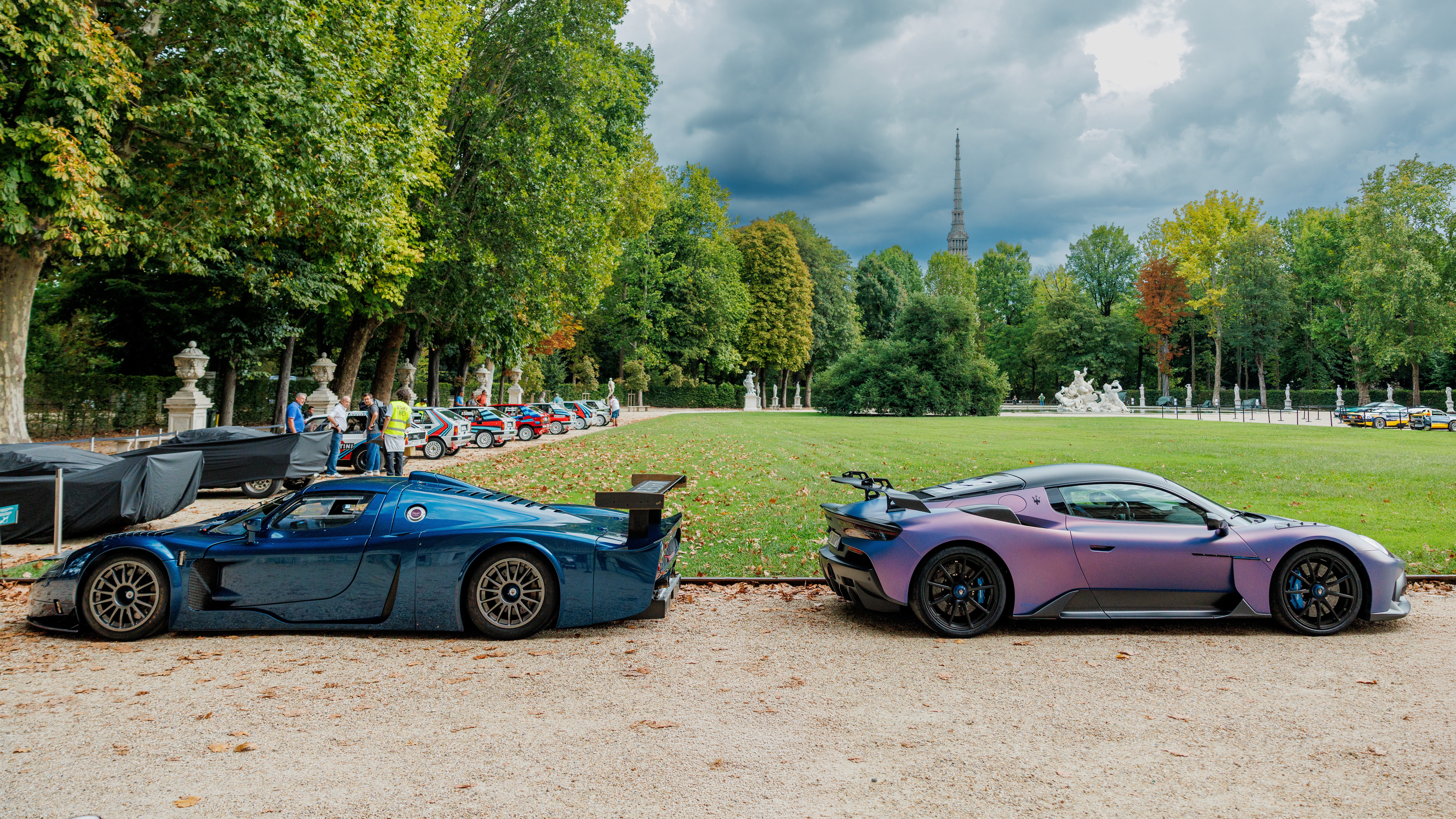 Maserati MC12 Versione Corse and GT2 Stradale in Turin's Royal Gardens