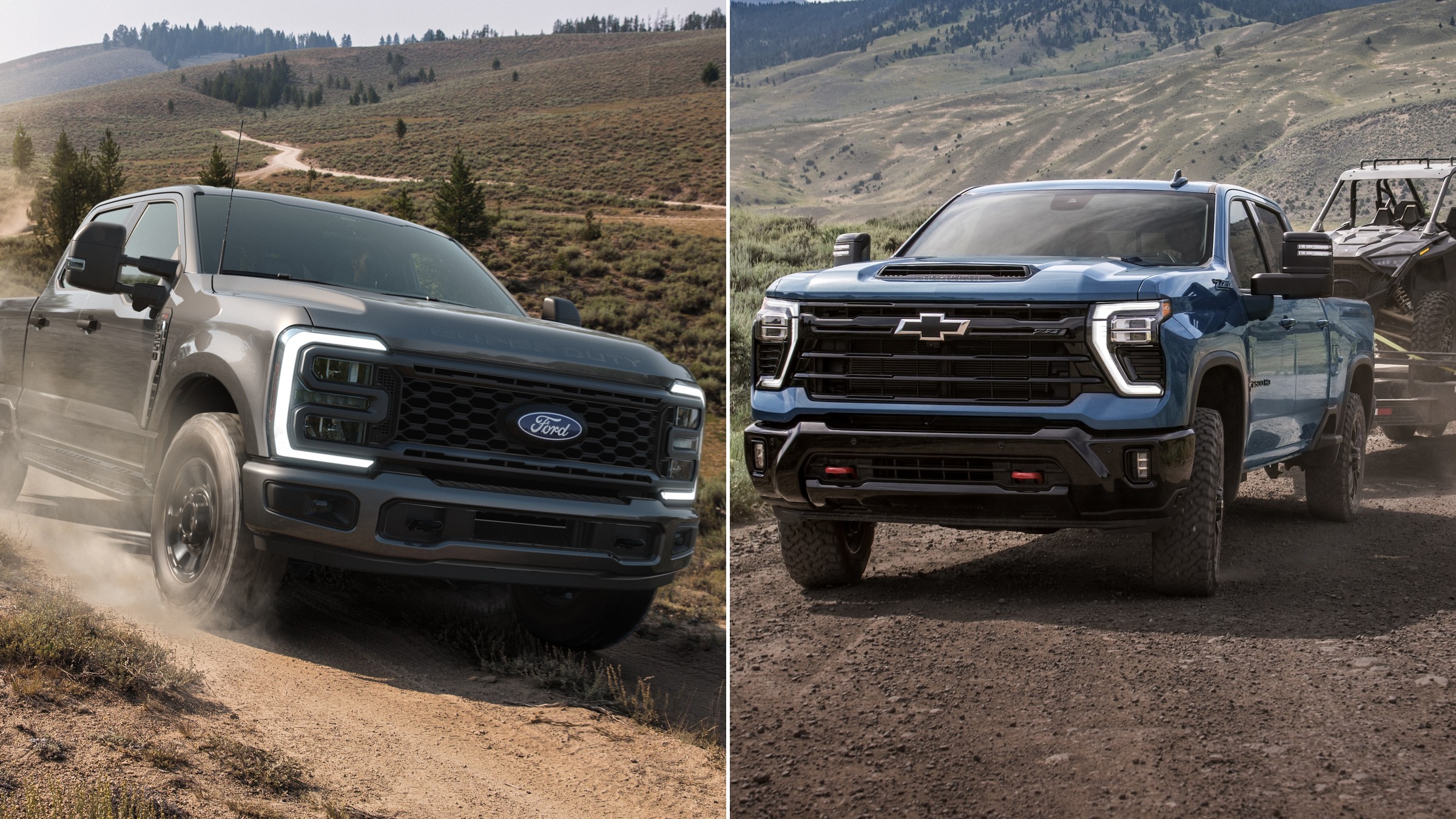 2027 Ford Super Duty F-250 and 2027 Chevrolet Silverado HD side by side