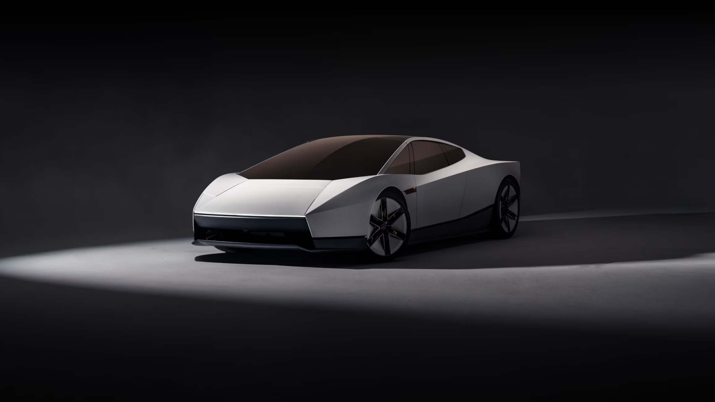 New Tesla Roadster in white, front three-quarter studio view