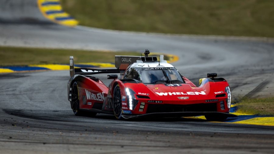 Red No. 31 Whelen Cadillac V-Series.R cornering at Road Atlanta