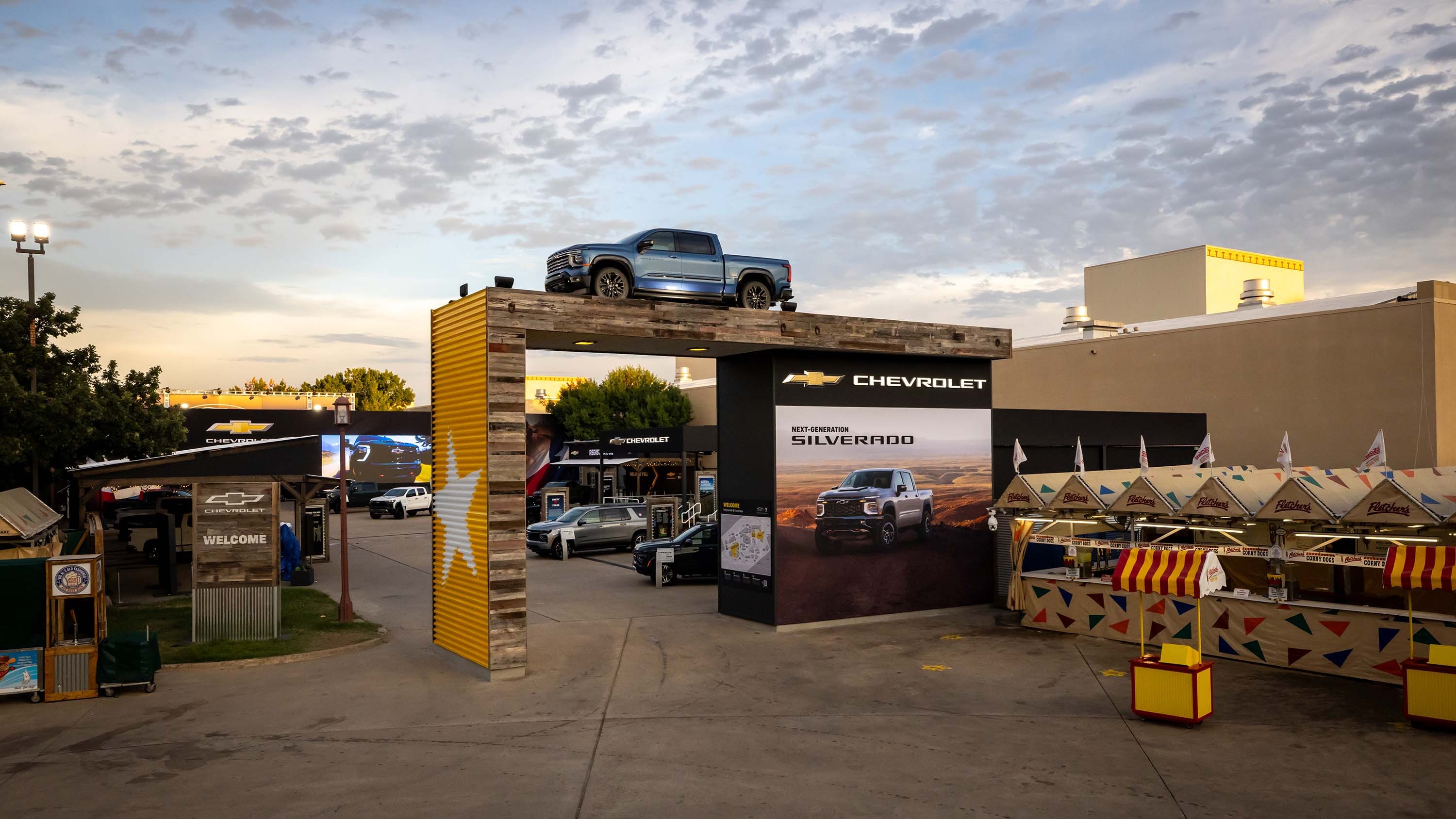 2027 Chevrolet Silverado atop the Chevrolet gate at the State Fair of Texas