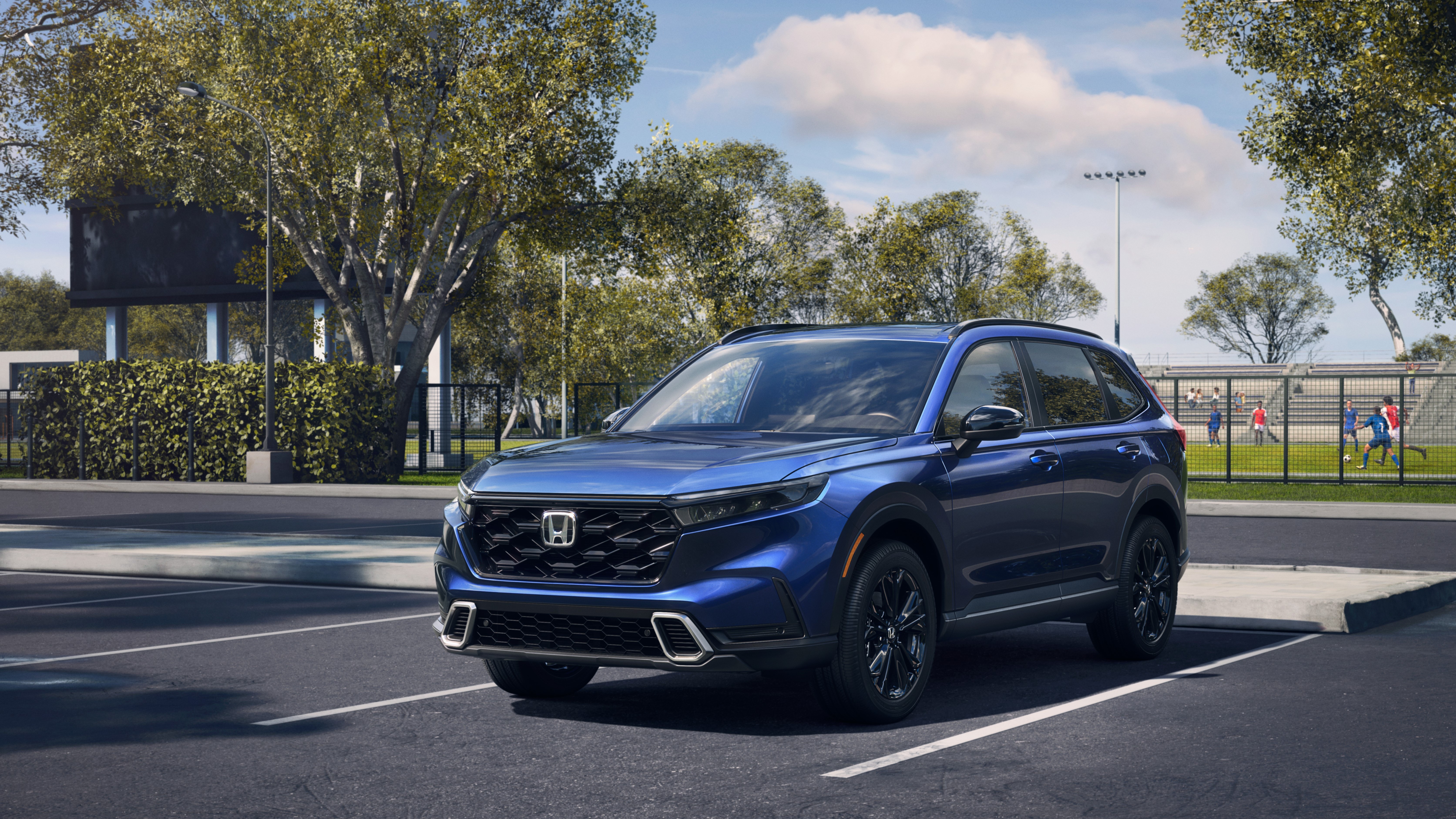 2026 Honda CR-V Sport Hybrid front three-quarter view in blue