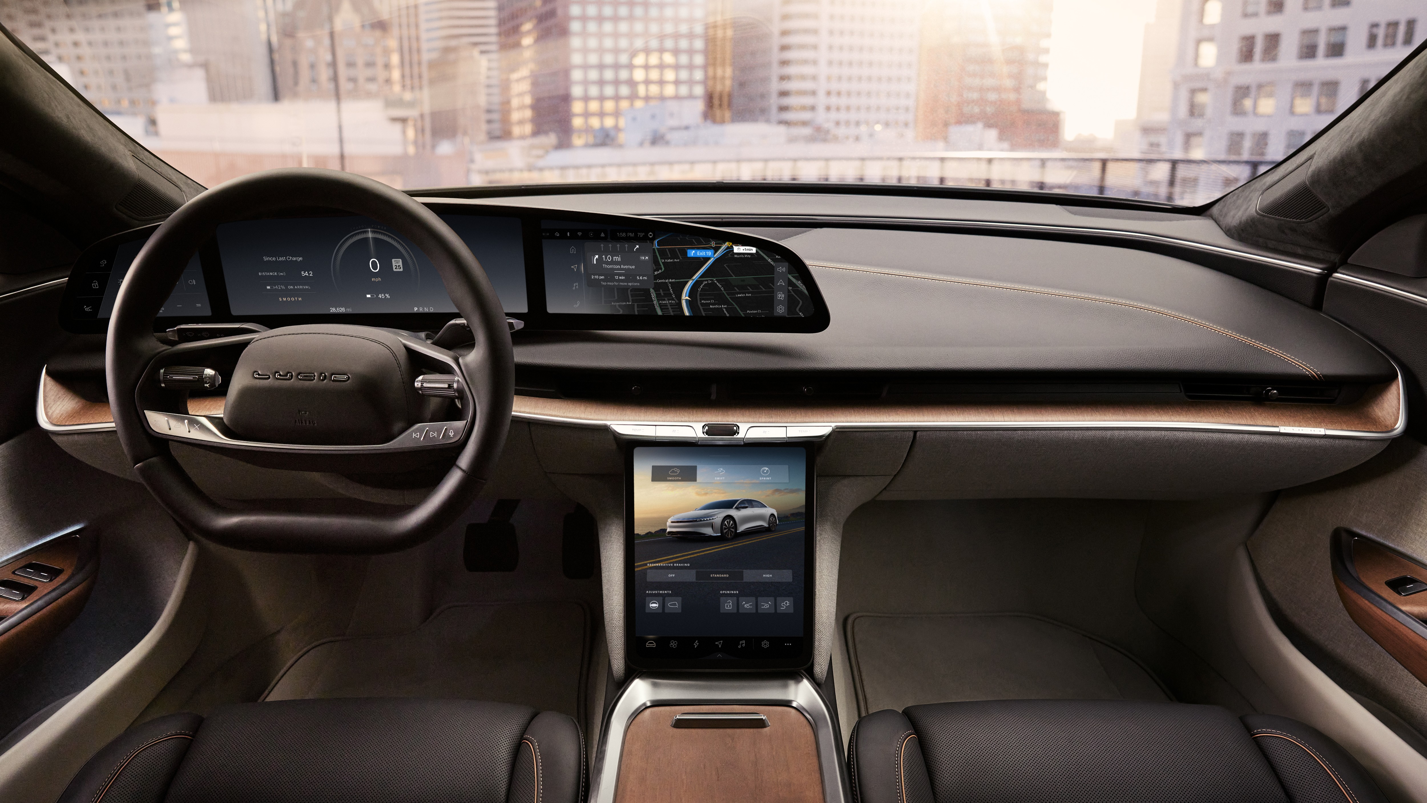 Lucid Air dashboard showing Air UX 3.0 navigation and Pilot Panel
