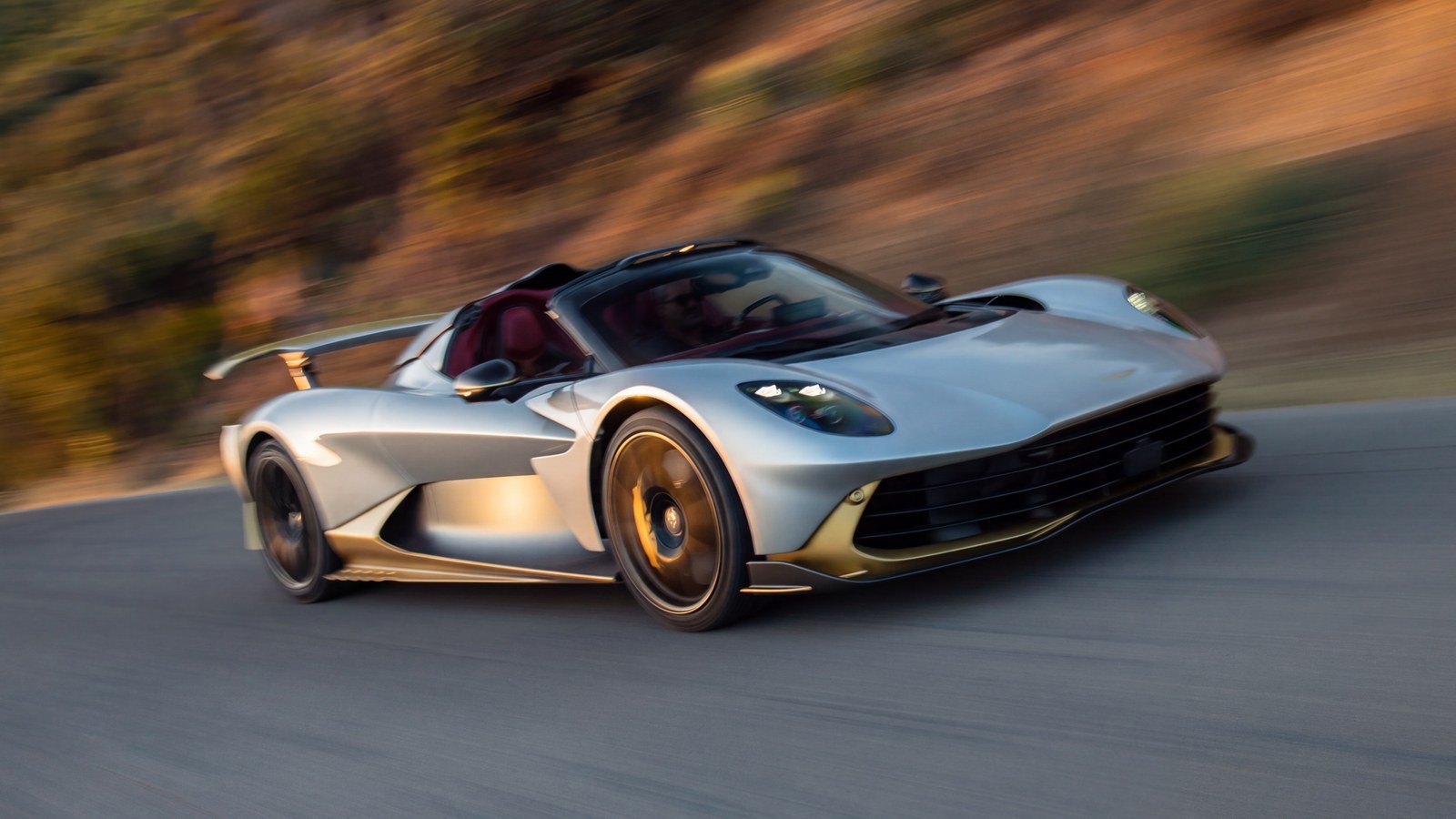 Aston Martin Valhalla Spider with its roof removed, front three-quarter view