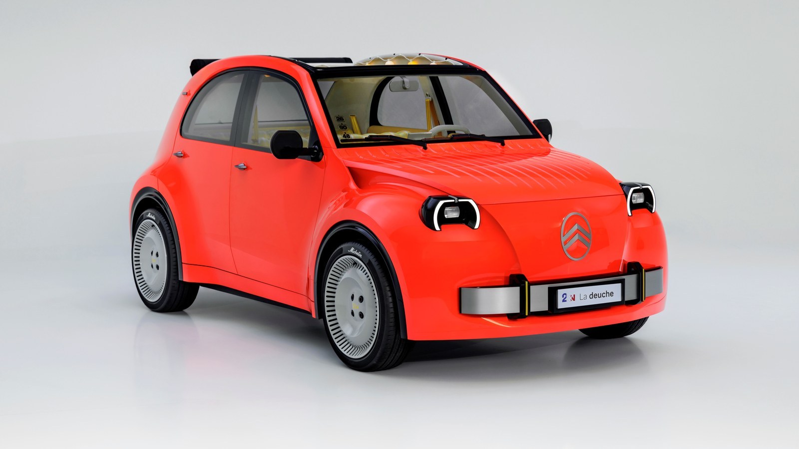 Citroën 2CV Concept front three-quarter view in red studio shot
