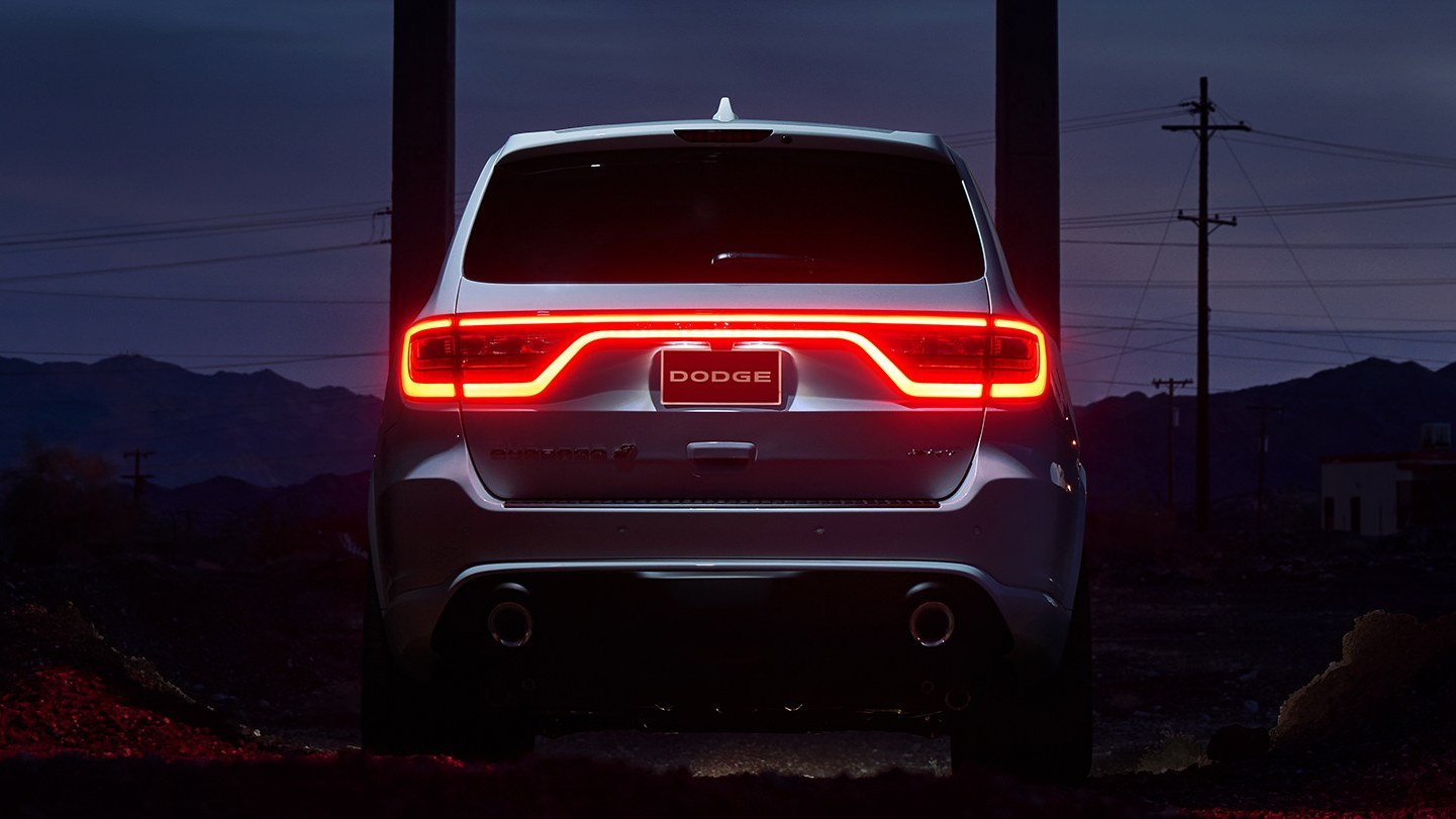 Dodge Durango at dusk with its full-width LED taillamp lit