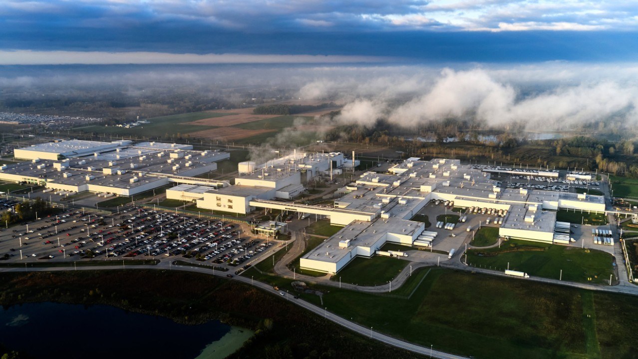 Aerial view of GM Lansing Delta Township Assembly plant in Michigan