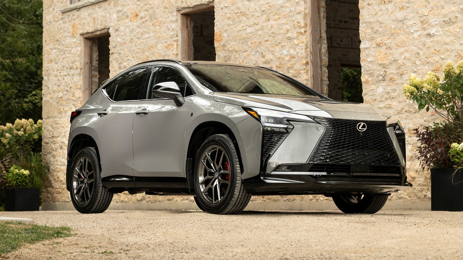 2027 Lexus NX 350h F SPORT in Incognito gray, front three-quarter view