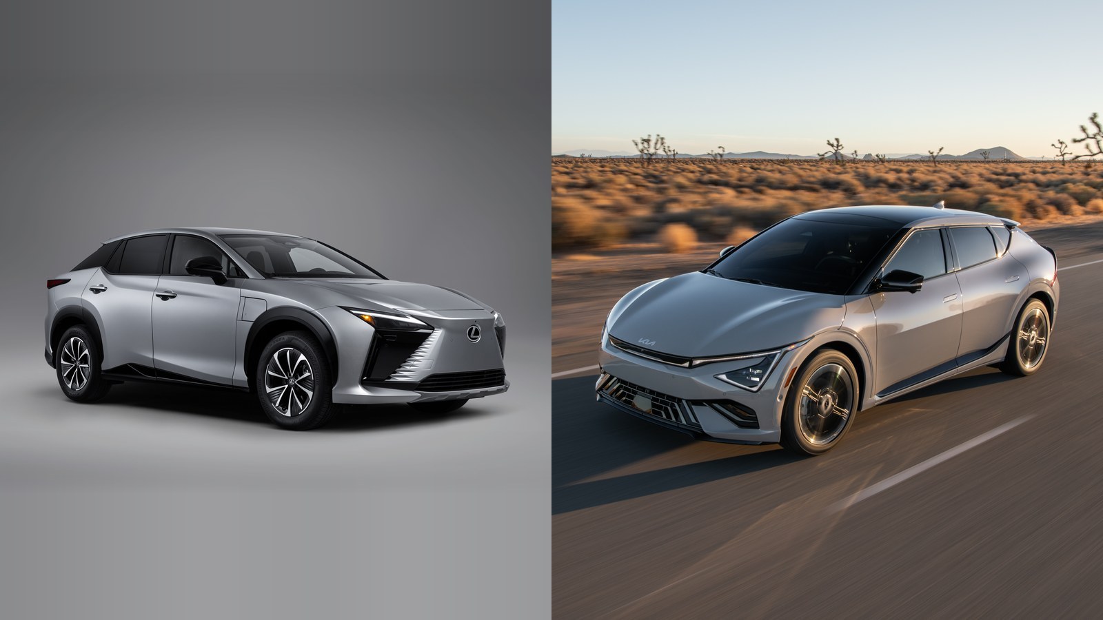 Lexus RZ 350e and Kia EV6 electric SUVs side by side
