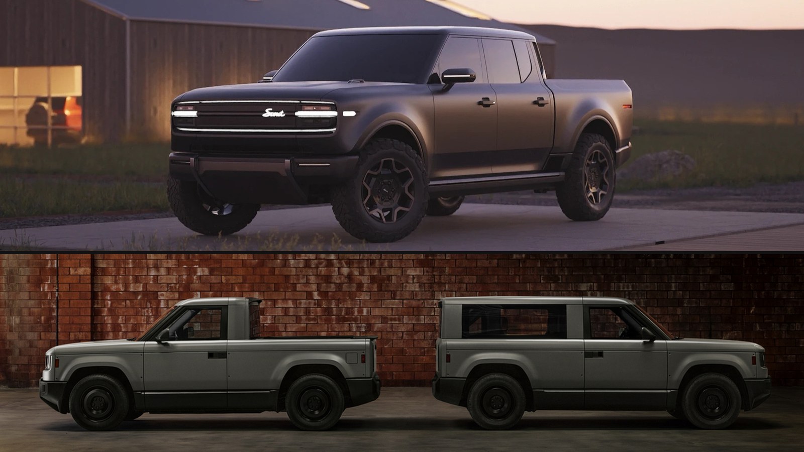 Scout Terra pickup above Slate Truck and Slate SUV in profile
