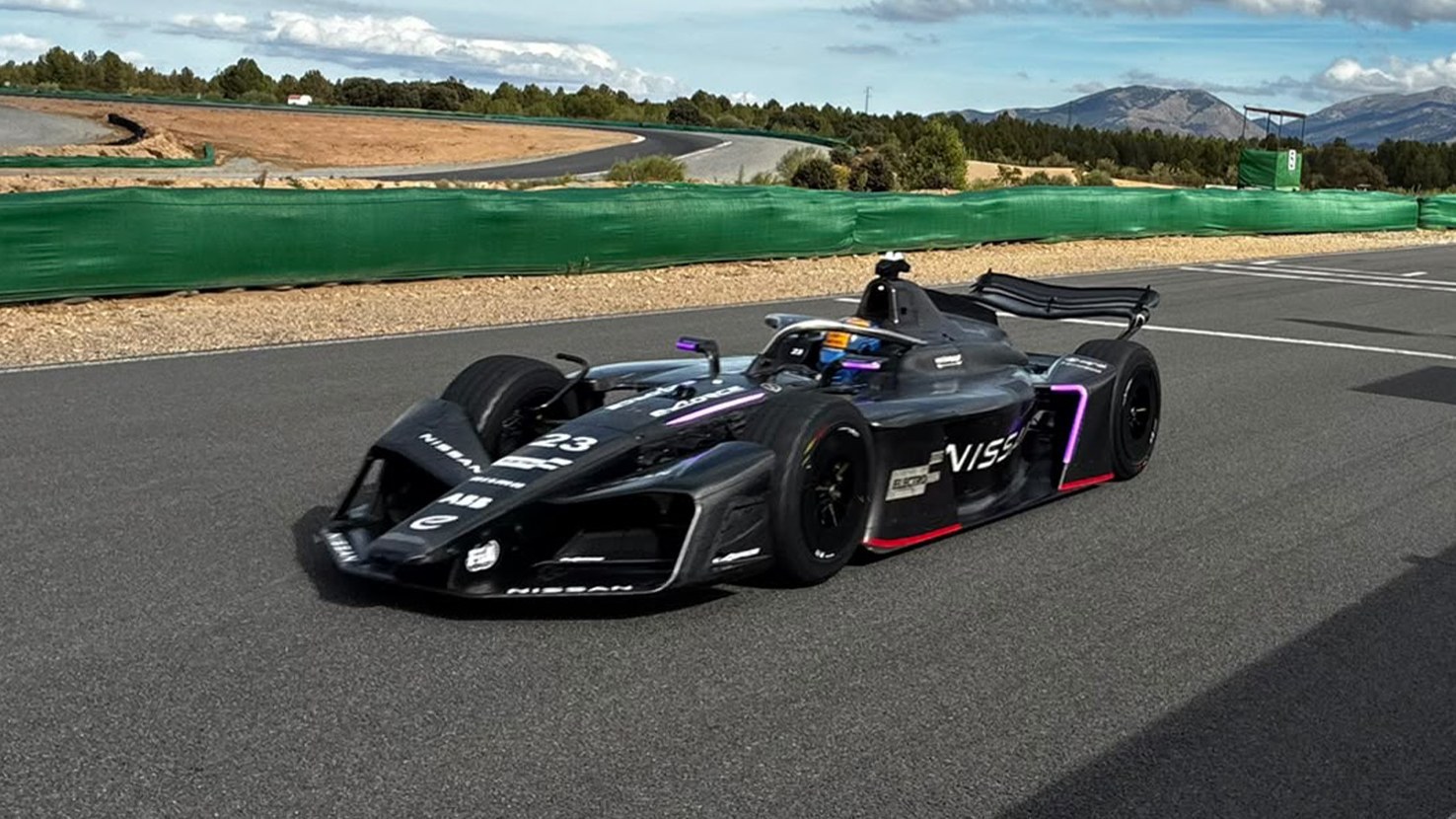 Nissan GEN4 Formula E car on track during testing