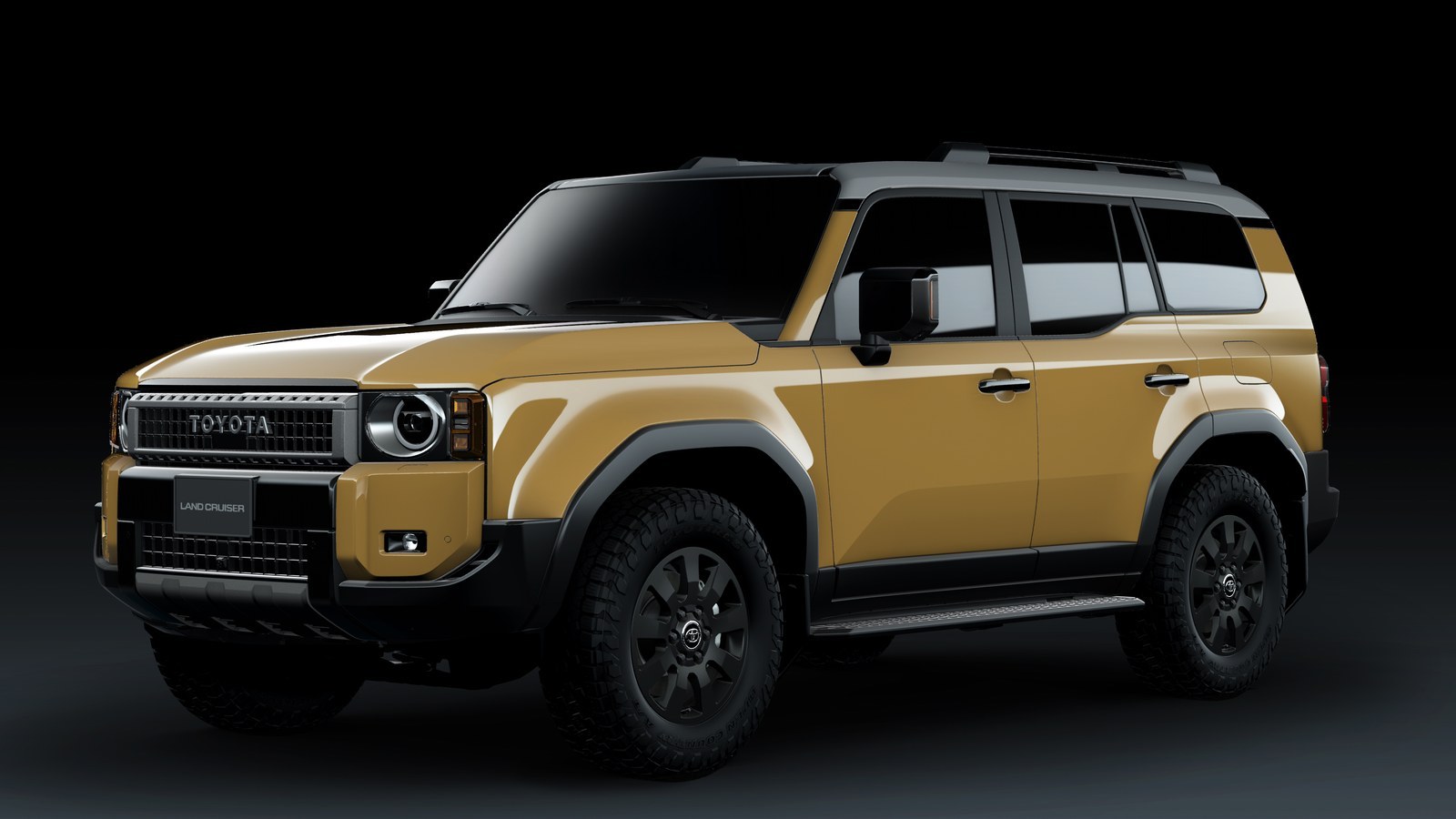 Gold Toyota Land Cruiser 250 Series with round headlights, front three-quarter view