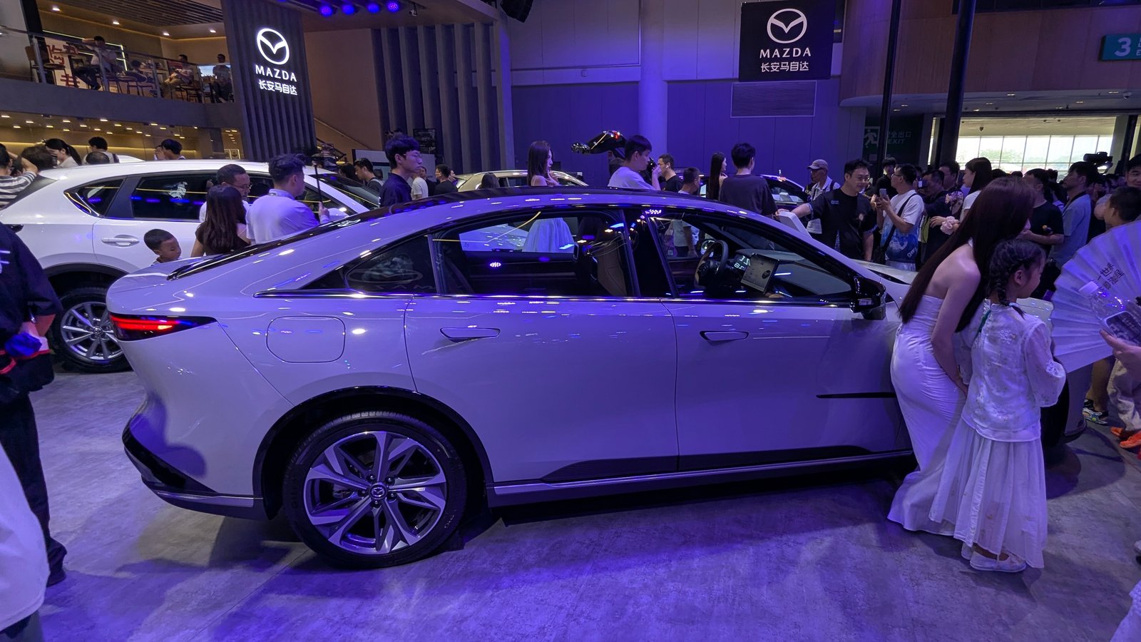 Mazda EZ-6 electric sedan three-quarter view
