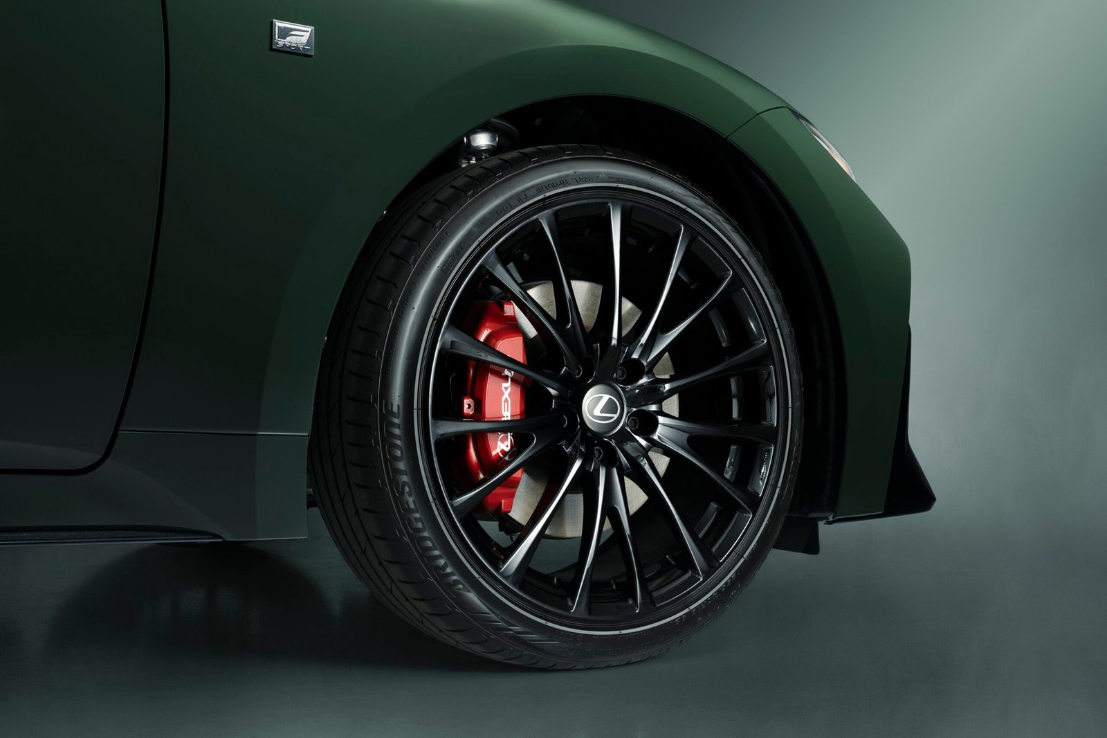 Black 19-inch BBS forged wheel with red brake caliper on the Lexus IS