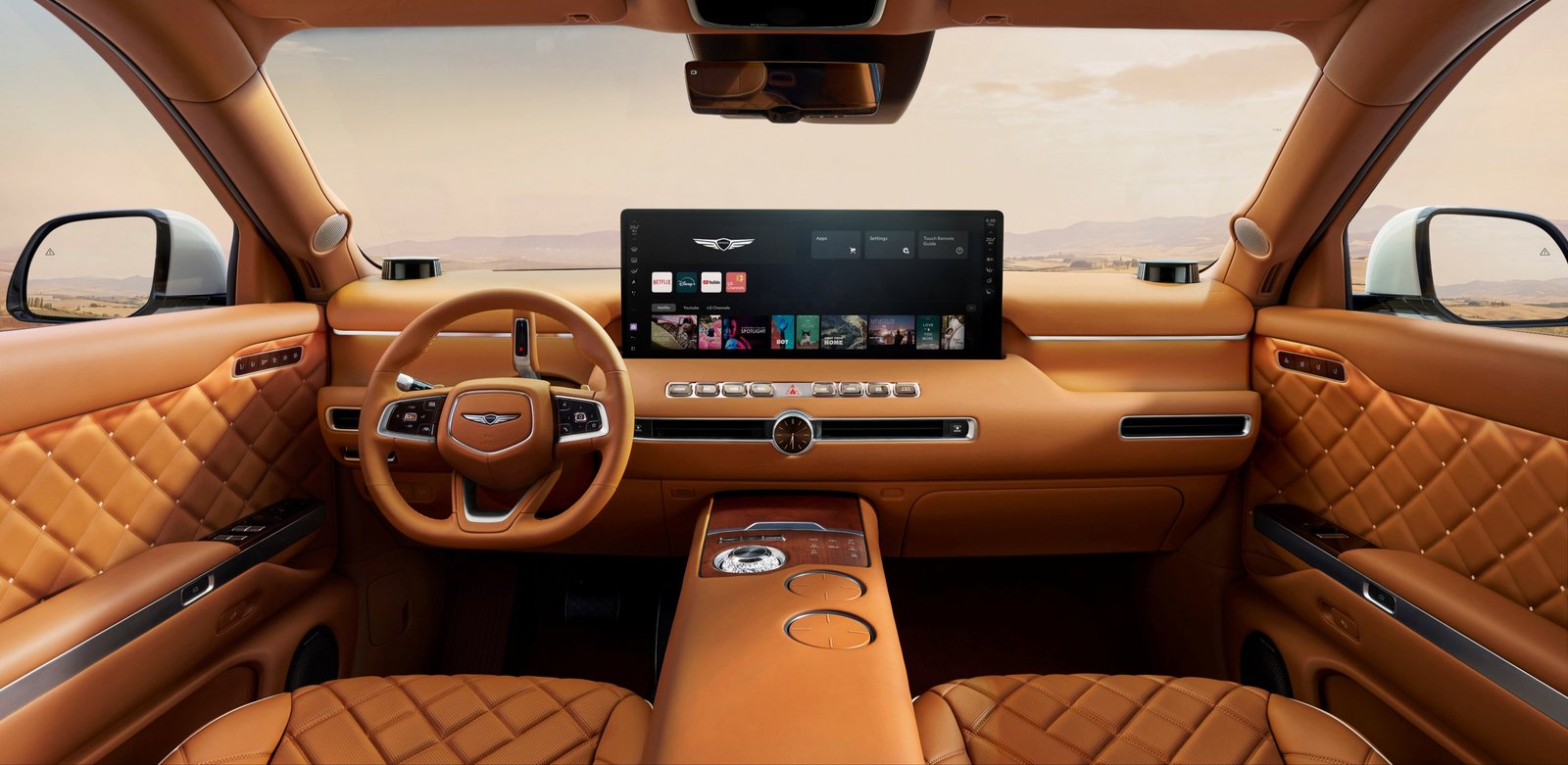 Genesis GV90 dashboard with 23.6-inch OLED display and crystal controls