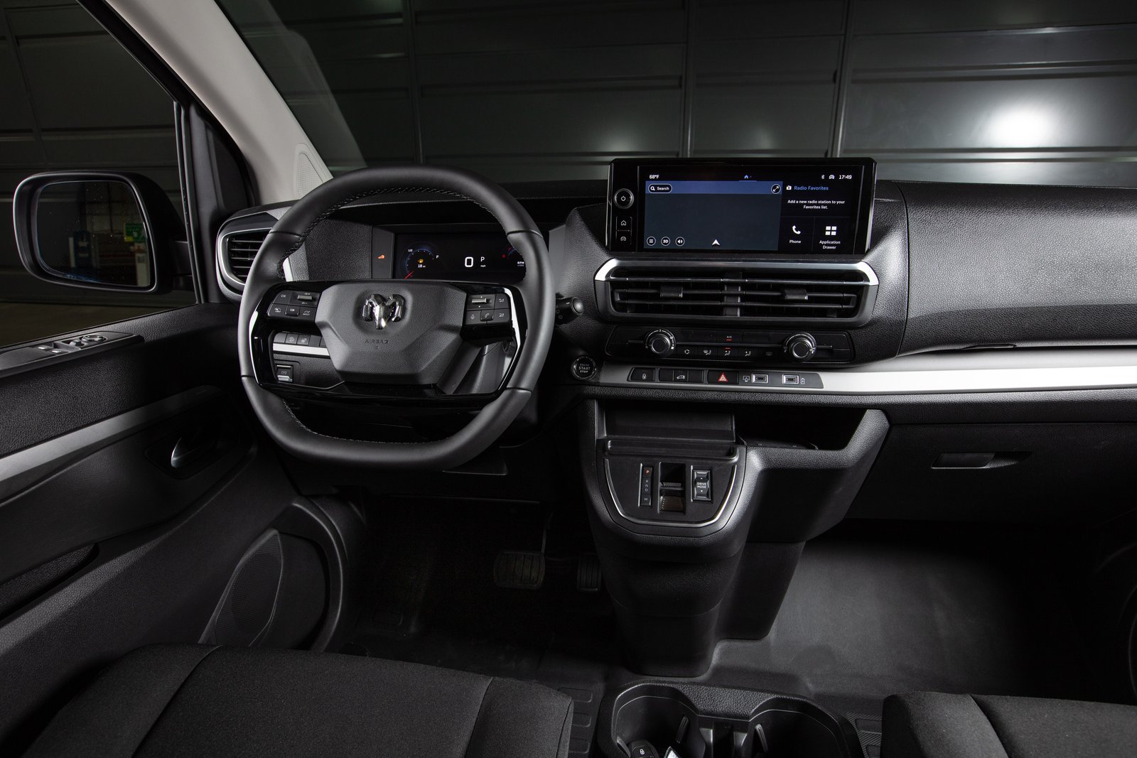 Interior of the 2027 Ram ProMaster City with 10-inch digital cluster and touchscreen
