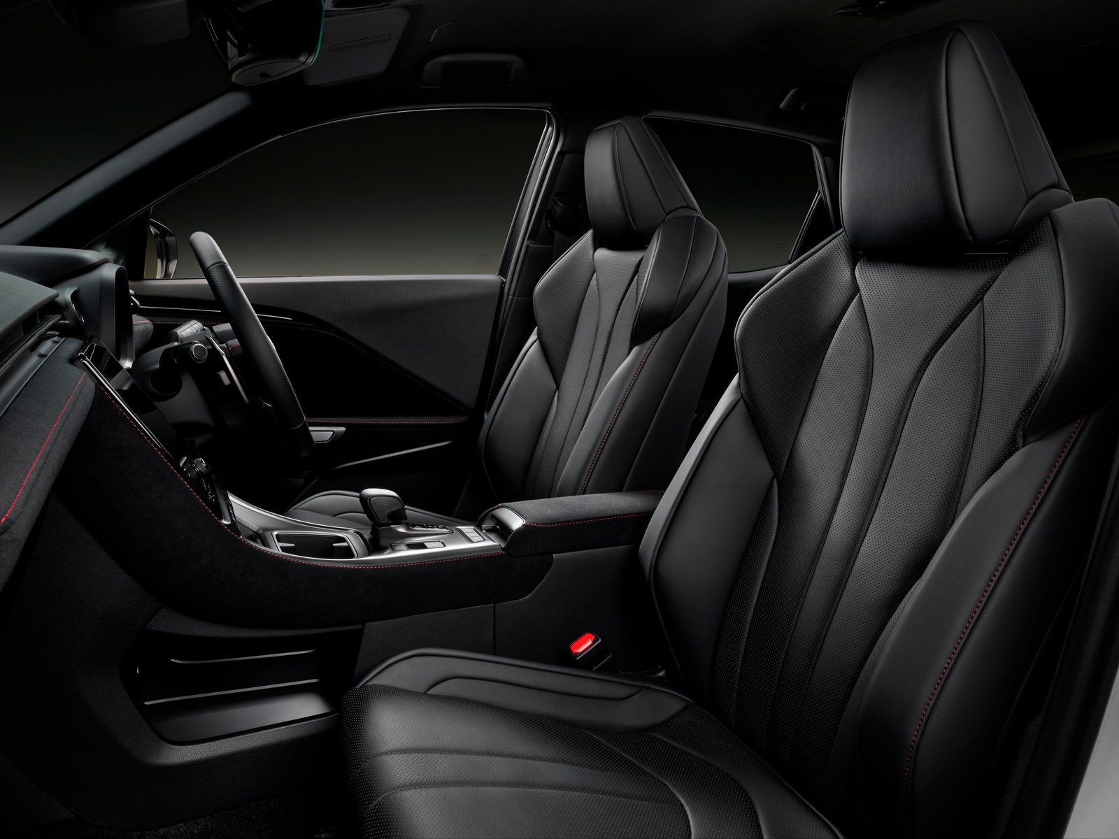 Front sports seats and console inside the Lexus LBX Morizo RR