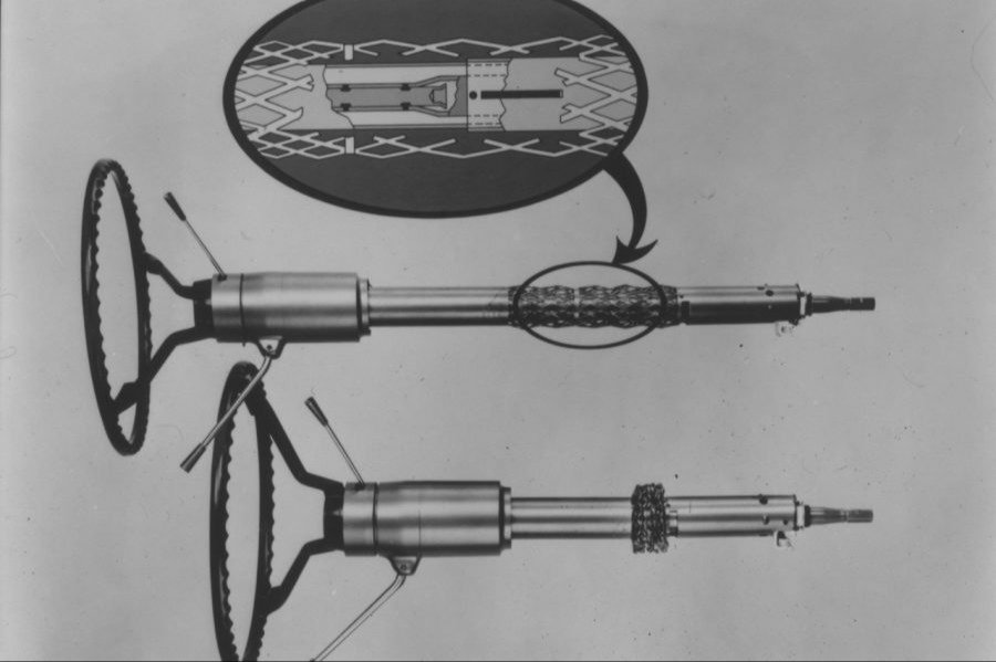 1967 GM energy-absorbing steering column with steel mesh section diagram