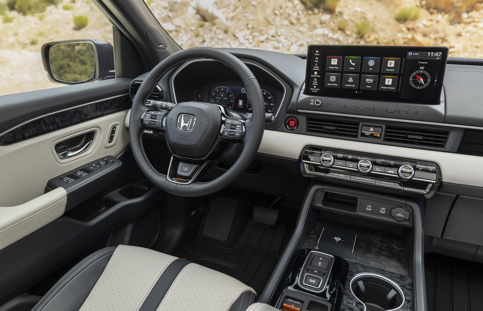 Honda Passport TrailSport dashboard with 12.3-inch touchscreen and steering wheel