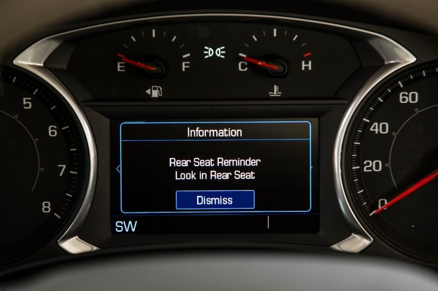Rear Seat Reminder alert displayed in a GM instrument cluster