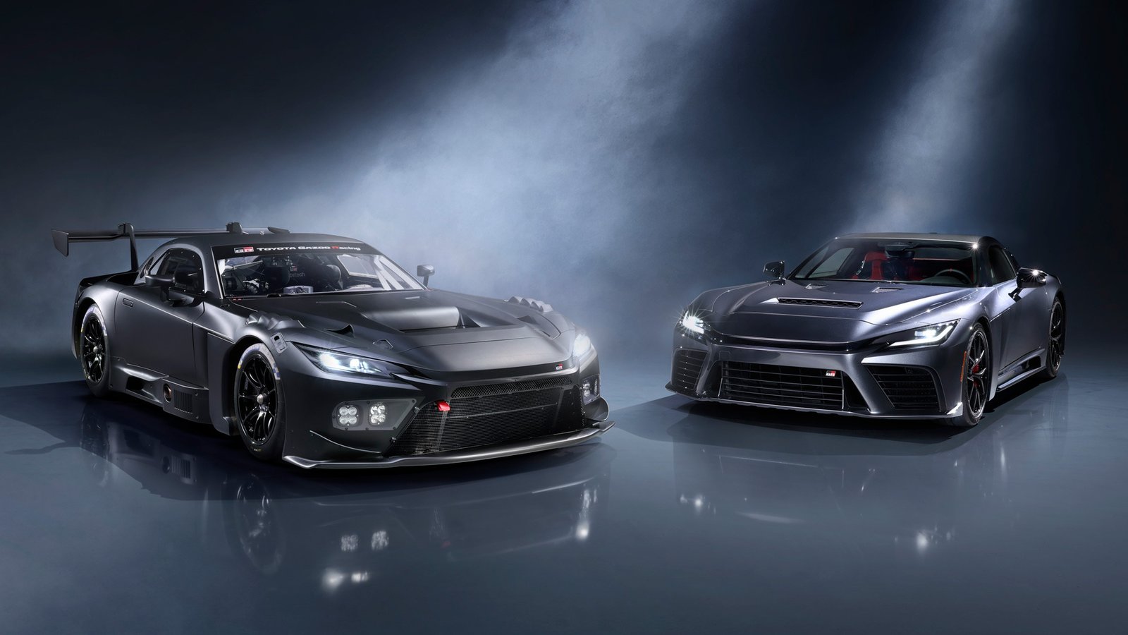 Toyota GR GT3 race car and GR GT road car side by side