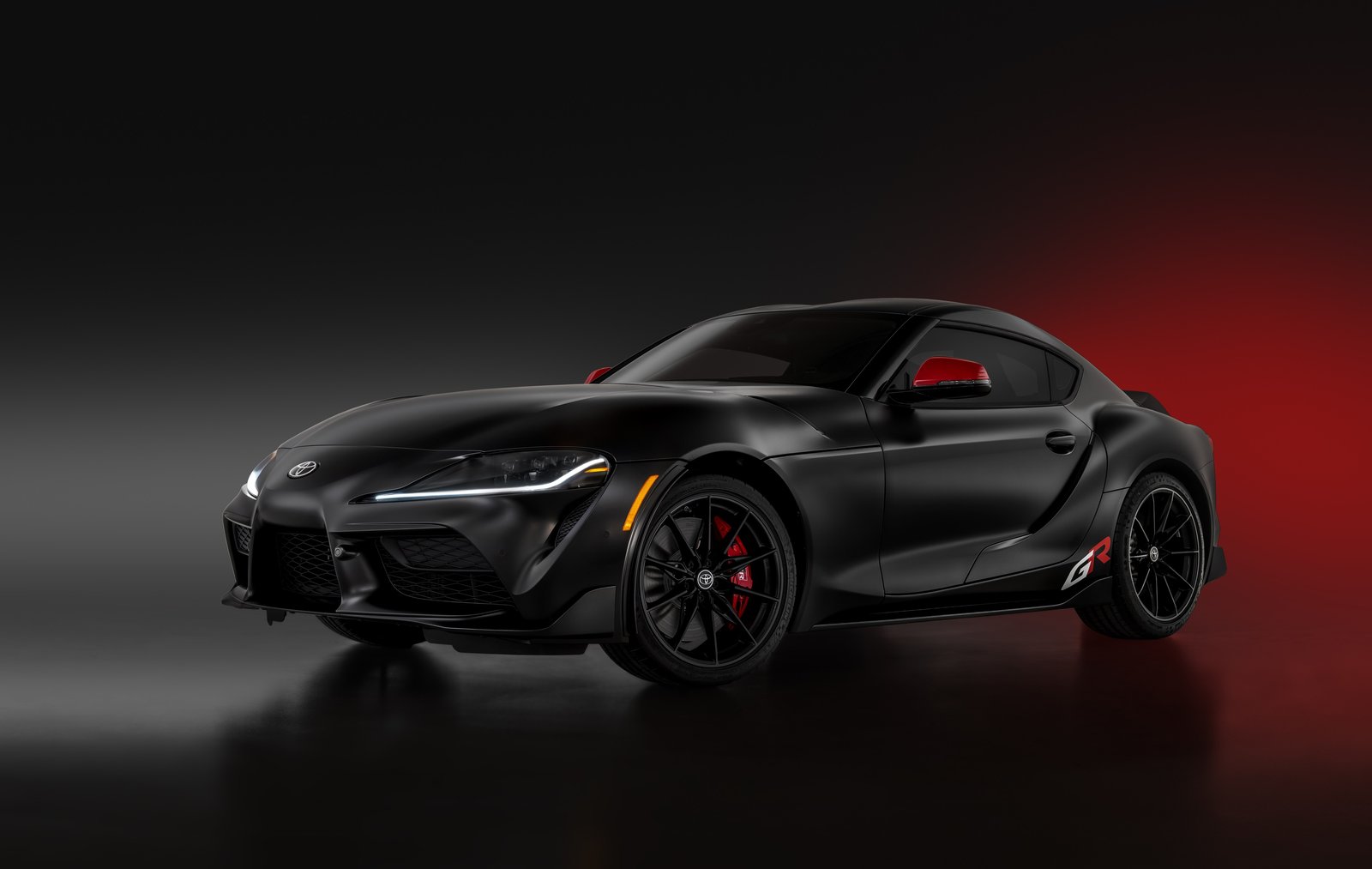 2026 Toyota GR Supra MkV Final Edition in matte black, front three-quarter view