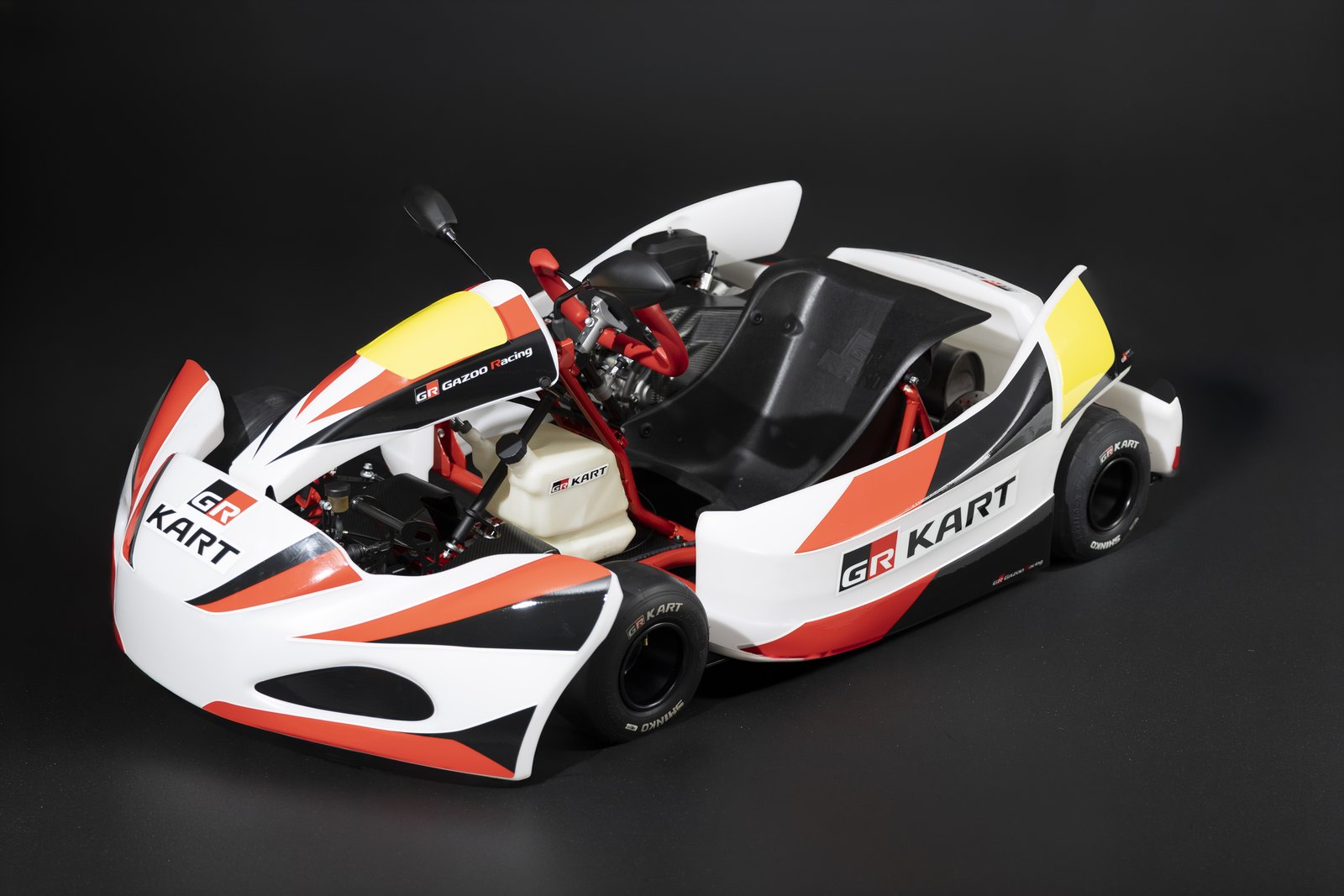 Toyota GR Kart with red and white Gazoo Racing livery, front three-quarter view