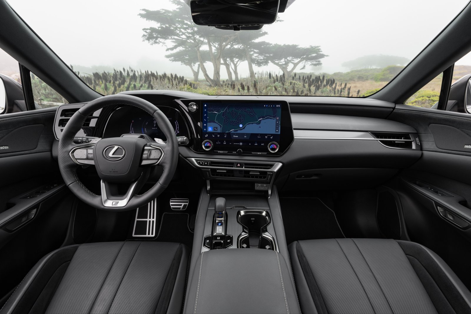Interior of the 2026 Lexus RX 500h F Sport Performance with 14-inch touchscreen