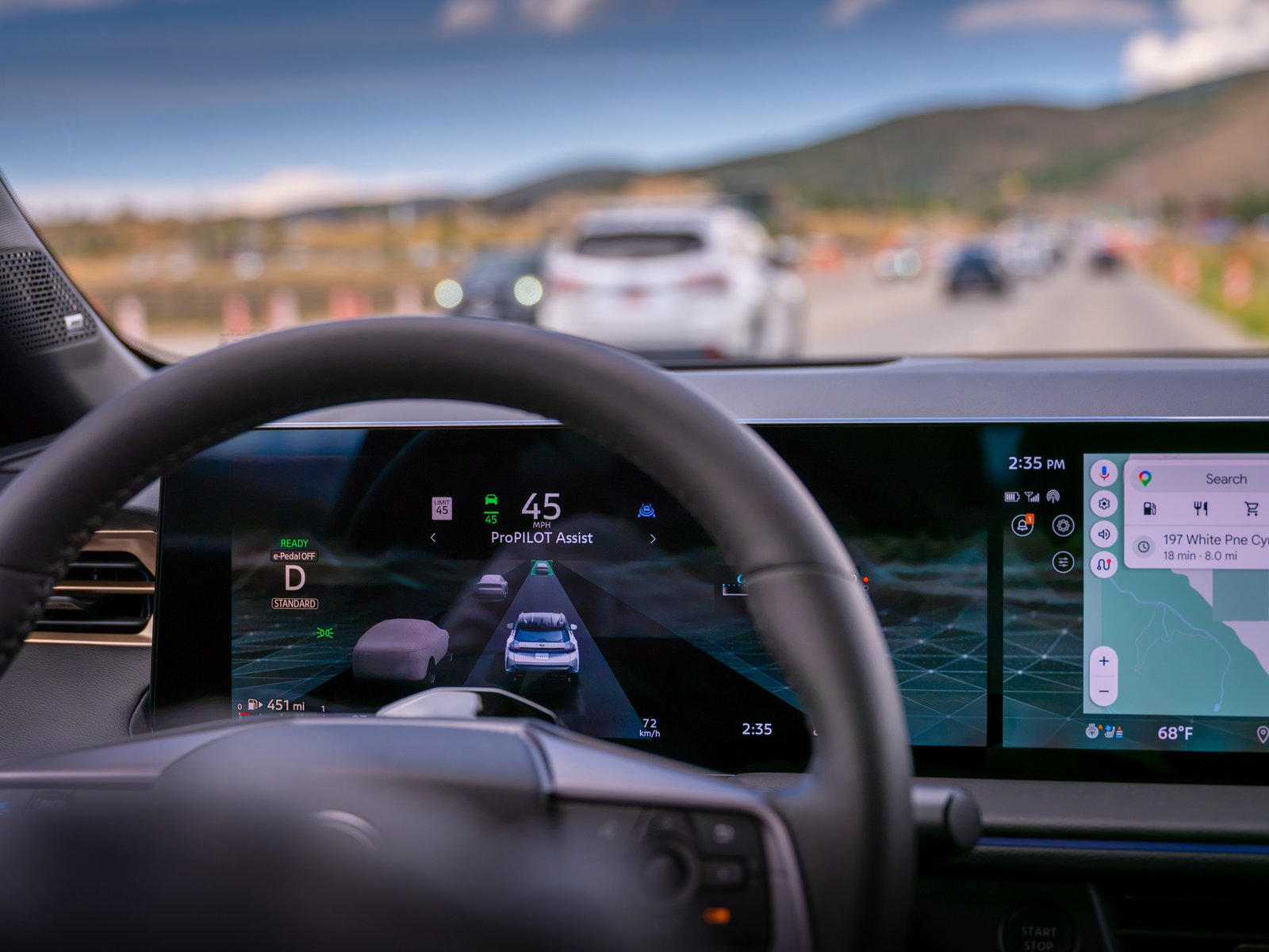 ProPILOT Assist display seen through the 2027 Nissan Rogue Hybrid steering wheel