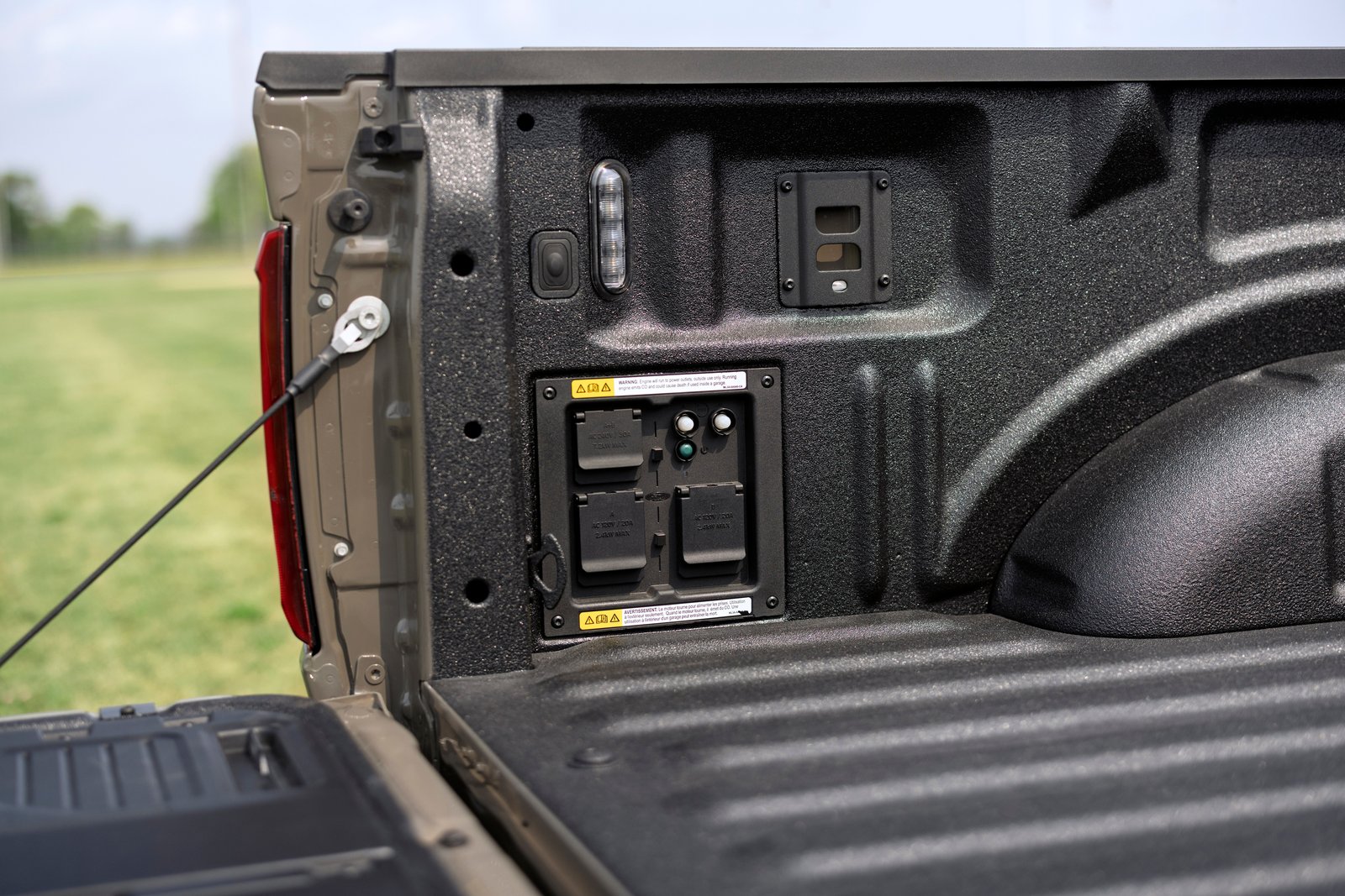 Pro Power Onboard outlet panel in the 2027 Ford F-150 bed