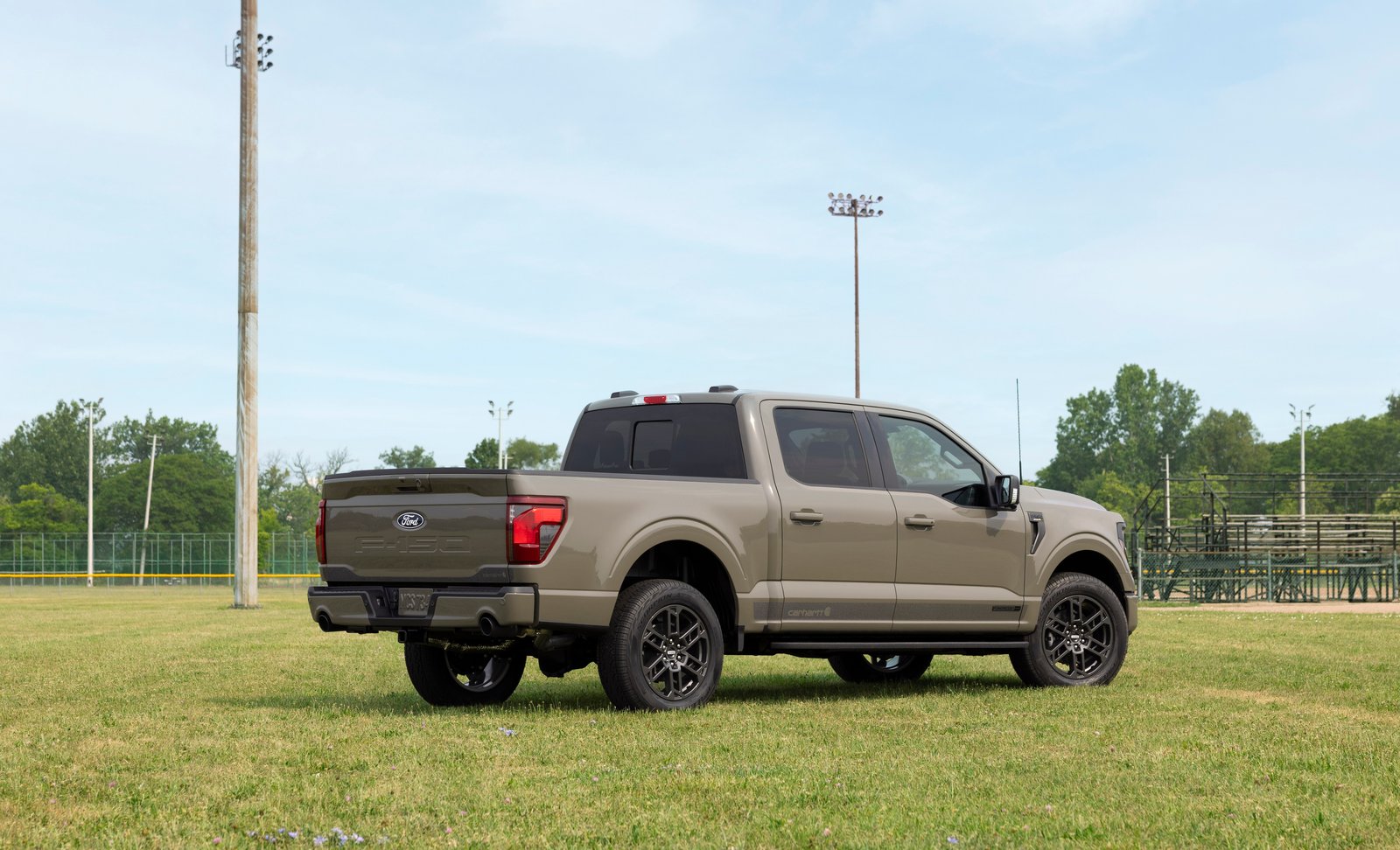 2027 Ford F-150 Carhartt rear three-quarter view showing tailgate graphics