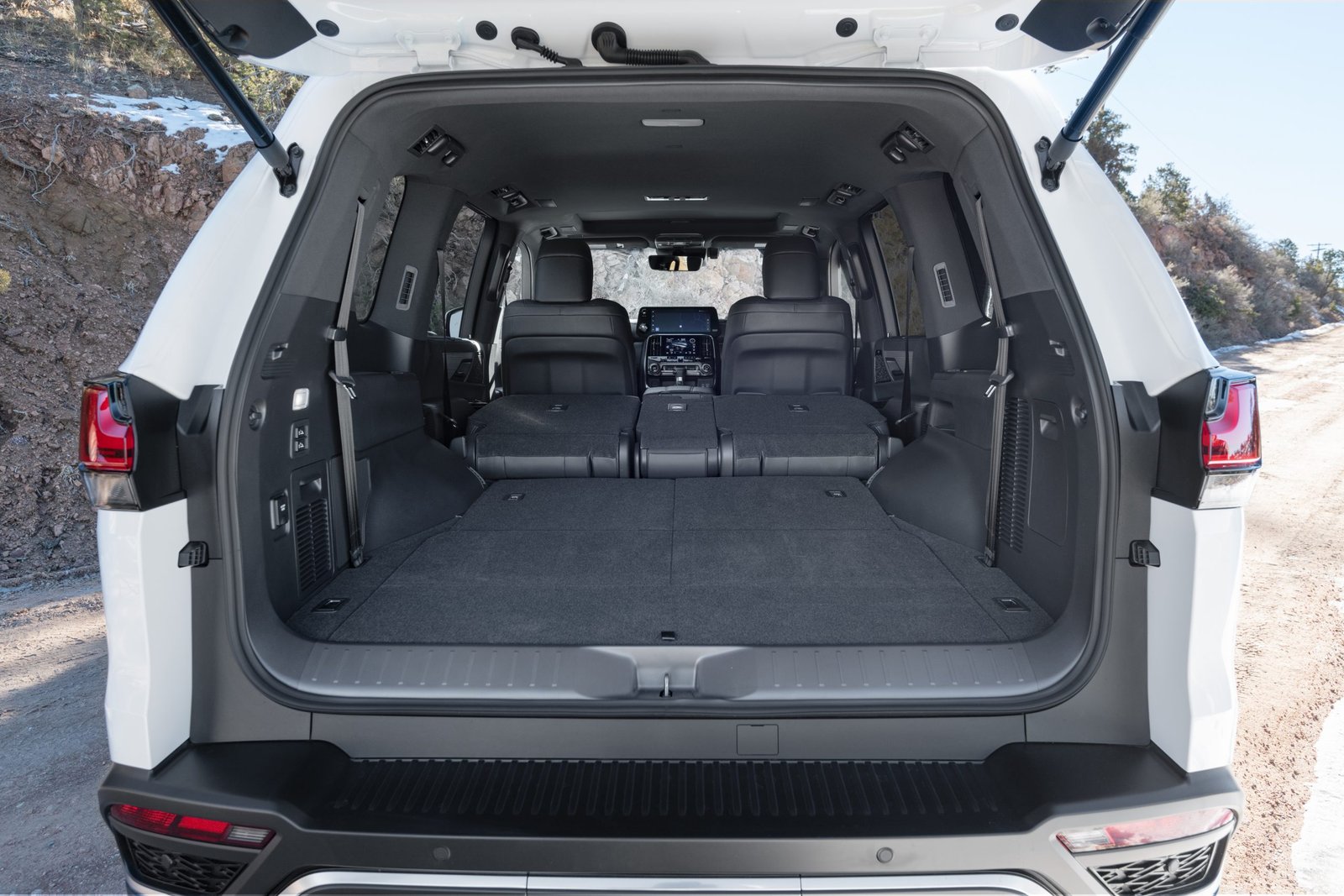 2027 Lexus LX cargo area with second and third rows folded flat