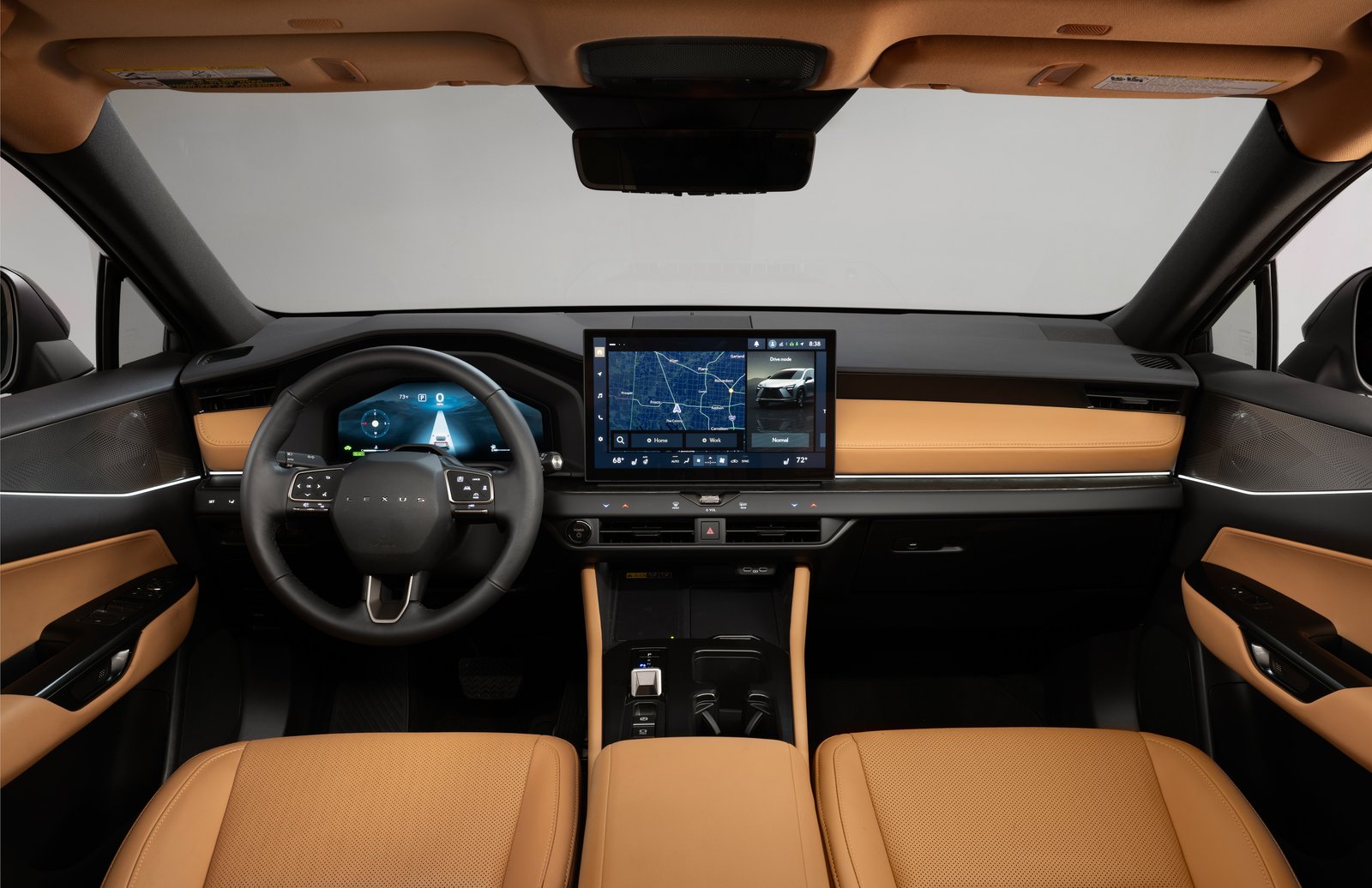 2027 Lexus NX dashboard with 14-inch touchscreen and tan leather