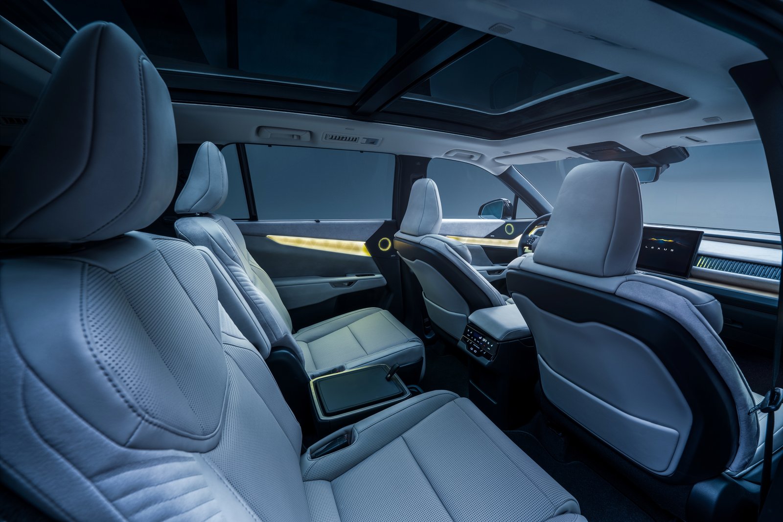 2027 Lexus TZ second-row captain's chairs under a panoramic roof