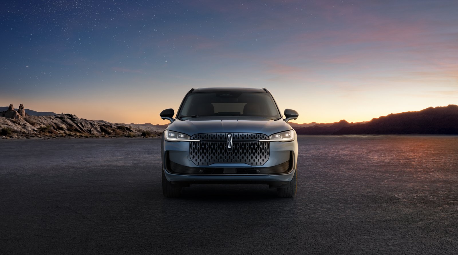 Front view of the 2027 Lincoln Corsair Hybrid at night
